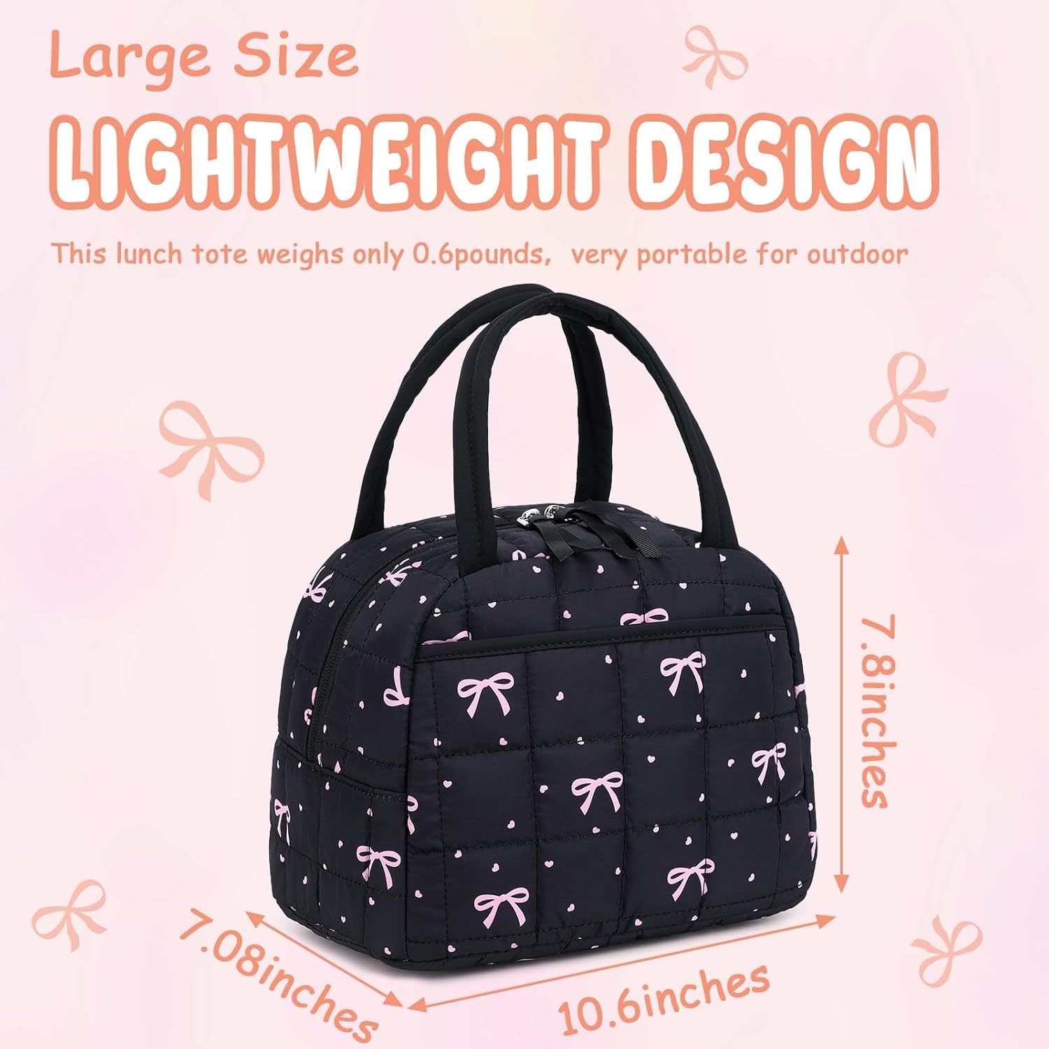 image:imageBTOOP Lunch Box for Women Girls Insulated Lunch Bag Cute Corduroy Lunchbox Adults Small Lunch Tote Bags Reusable Cooler for Work Office School Picnic TravelPink Bow