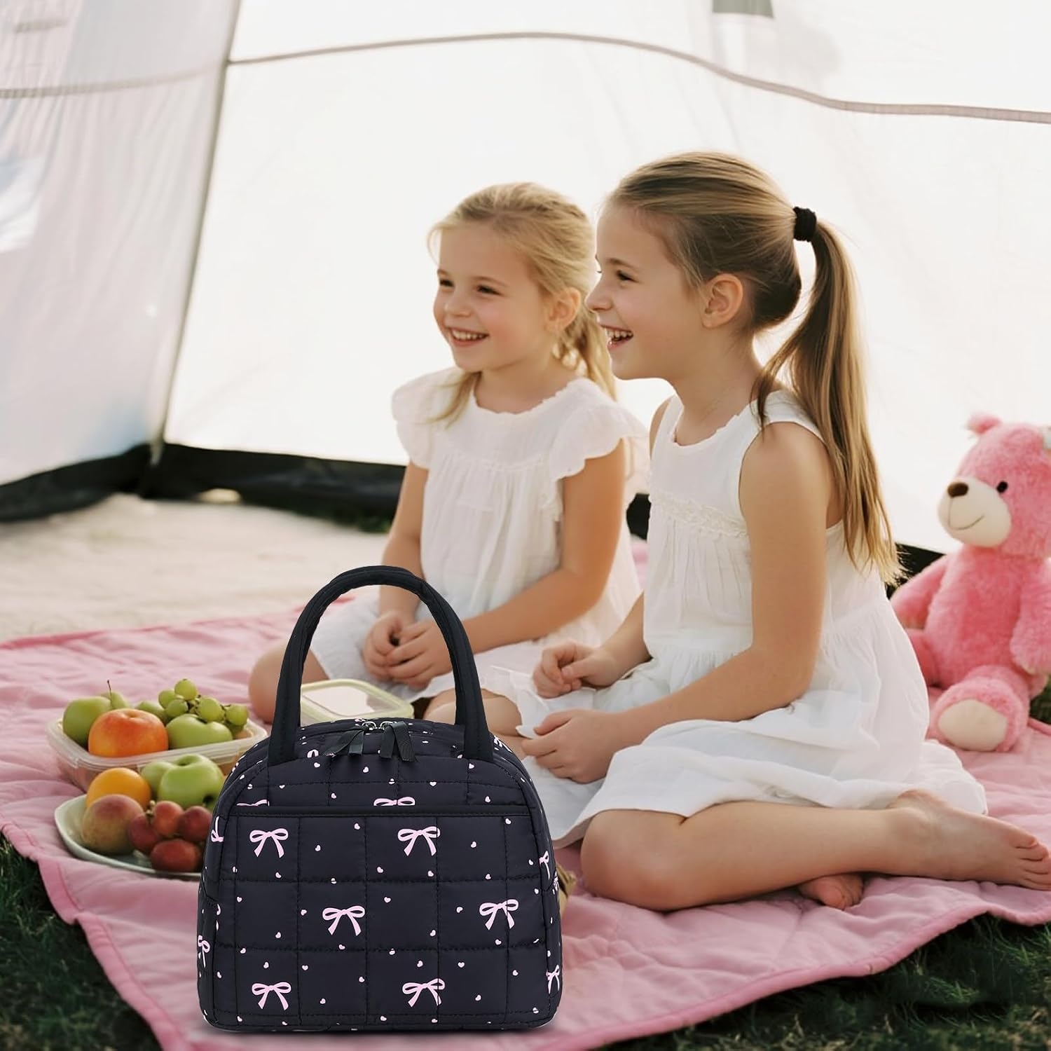 image:imageBTOOP Lunch Box for Women Girls Insulated Lunch Bag Cute Corduroy Lunchbox Adults Small Lunch Tote Bags Reusable Cooler for Work Office School Picnic TravelPink Bow