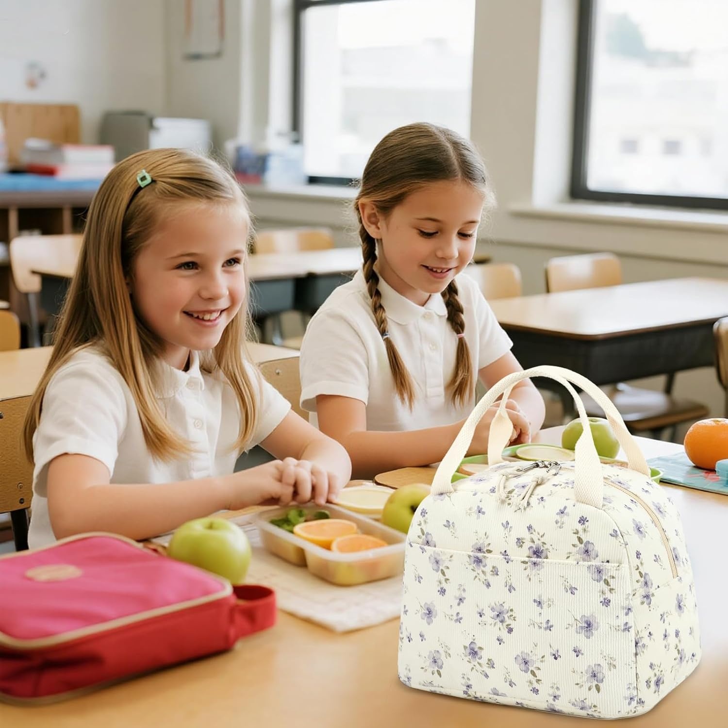 image:imageBTOOP Lunch Box for Women Girls Insulated Lunch Bag Cute Corduroy Lunchbox Adults Small Lunch Tote Bags Reusable Cooler for Work Office School Picnic TravelGrace Purple Flower
