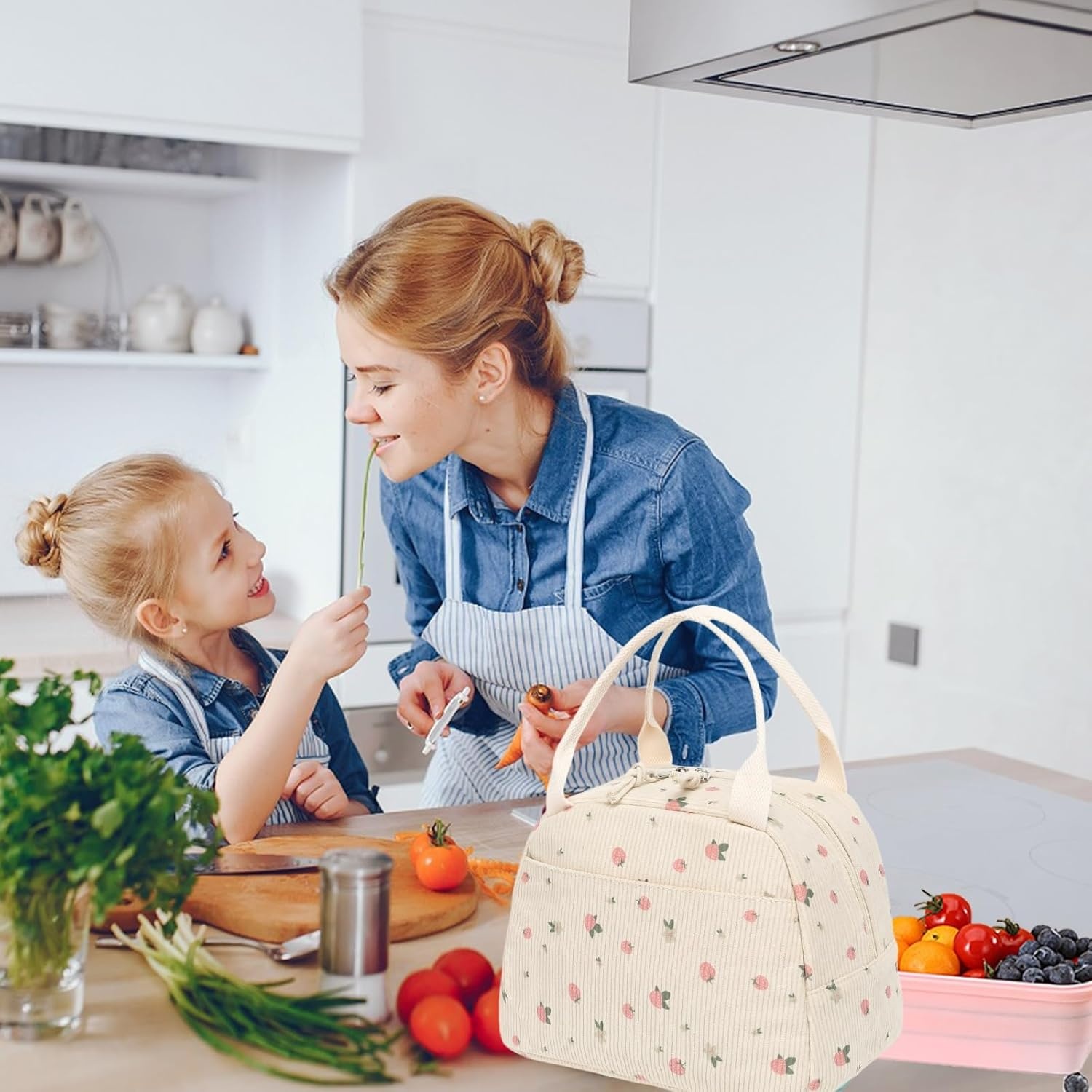 image:imageBTOOP Lunch Box for Women Girls Insulated Lunch Bag Cute Corduroy Lunchbox Adults Small Lunch Tote Bags Reusable Cooler for Work Office School Picnic TravelCorduroyfloral strawberry beige