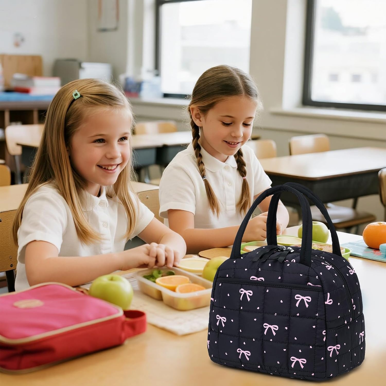 image:imageBTOOP Lunch Box for Women Girls Insulated Lunch Bag Cute Corduroy Lunchbox Adults Small Lunch Tote Bags Reusable Cooler for Work Office School Picnic TravelPink Bow
