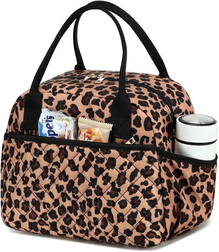 image:imageBTOOP Lunch Box for Women Men Insulated Lunch Bag Quilted Lunchbox Cute Adult Lunch Tote with Adjustable Shoulder Strap Reusable Lunch Bags Water Resistant for Travel Work Picnic BeigeLeopard Black