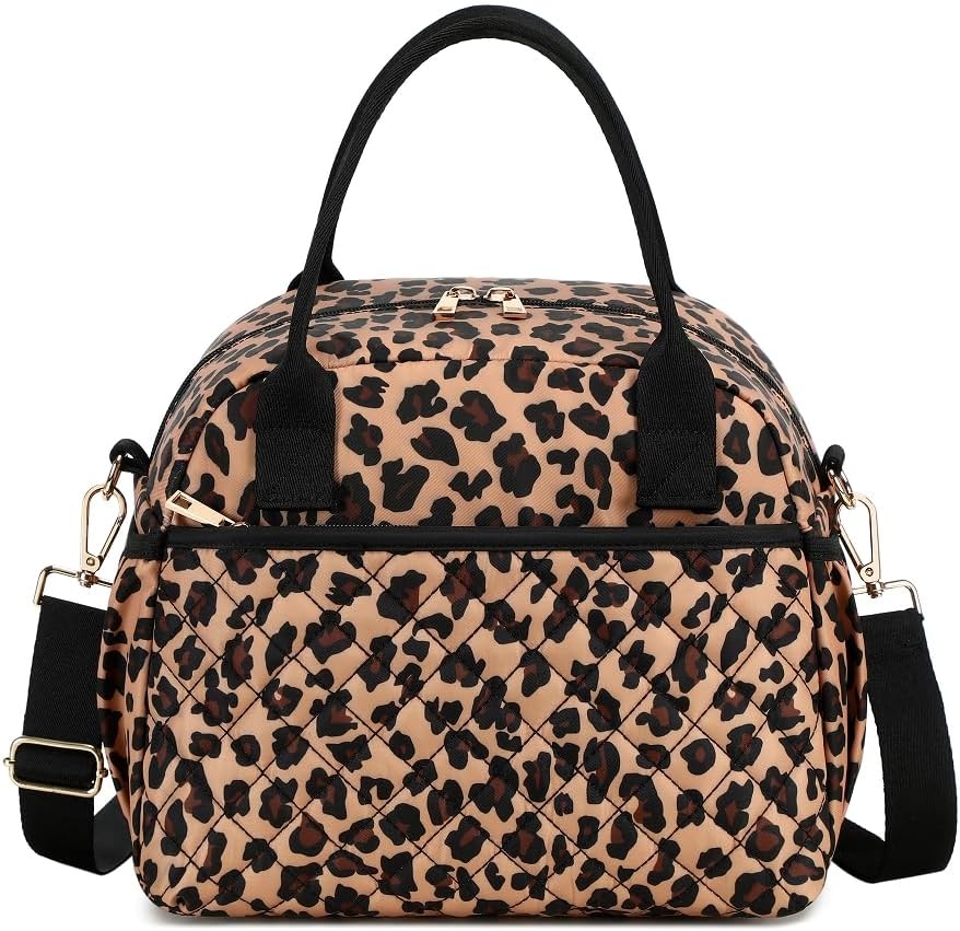 image:imageBTOOP Lunch Box for Women Men Insulated Lunch Bag Quilted Lunchbox Cute Adult Lunch Tote with Adjustable Shoulder Strap Reusable Lunch Bags Water Resistant for Travel Work Picnic BeigeLeopard Black