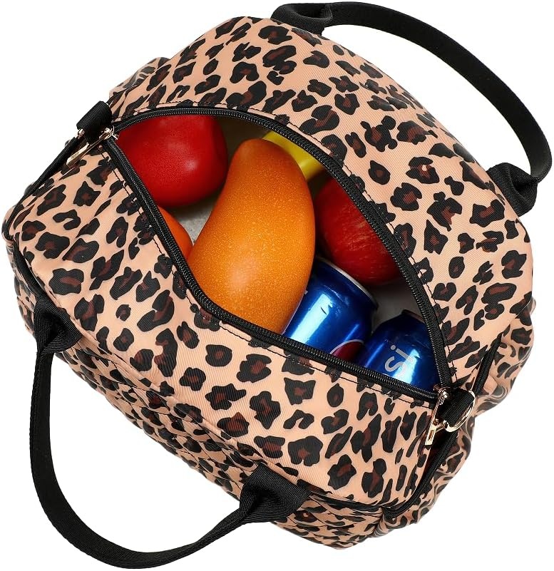 image:imageBTOOP Lunch Box for Women Men Insulated Lunch Bag Quilted Lunchbox Cute Adult Lunch Tote with Adjustable Shoulder Strap Reusable Lunch Bags Water Resistant for Travel Work Picnic BeigeLeopard Black