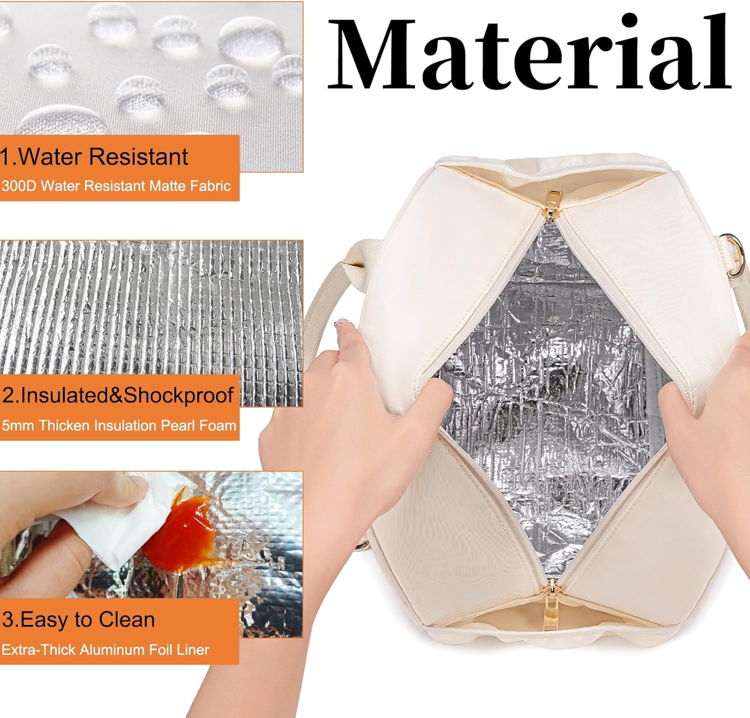 image:imageBTOOP Lunch Box for Women Men Insulated Lunch Bag Quilted Lunchbox Cute Adult Lunch Tote with Adjustable Shoulder Strap Reusable Lunch Bags Water Resistant for Travel Work Picnic BeigeBeige