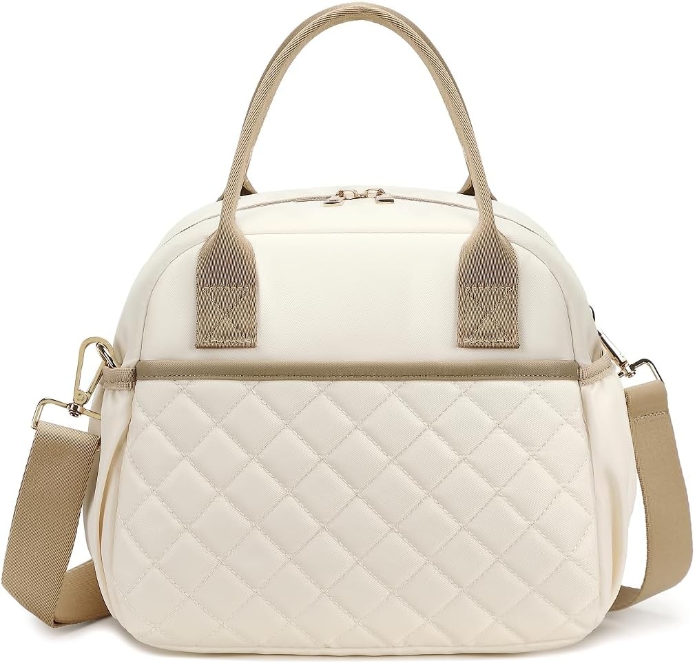 image:imageBTOOP Lunch Box for Women Men Insulated Lunch Bag Quilted Lunchbox Cute Adult Lunch Tote with Adjustable Shoulder Strap Reusable Lunch Bags Water Resistant for Travel Work Picnic BeigeBeige Brown