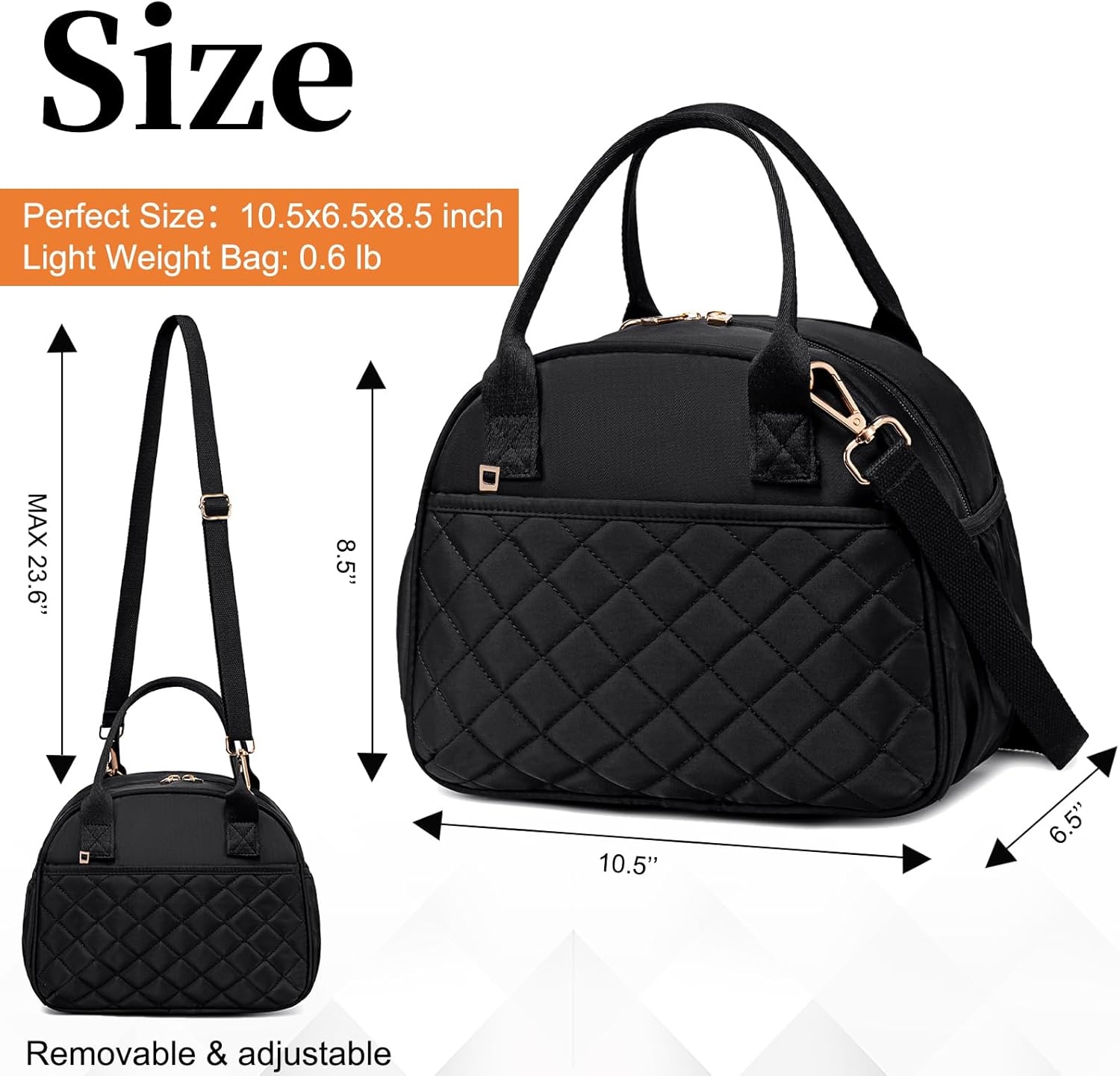 image:imageBTOOP Lunch Box for Women Men Insulated Lunch Bag Quilted Lunchbox Cute Adult Lunch Tote with Adjustable Shoulder Strap Reusable Lunch Bags Water Resistant for Travel Work Picnic BeigeBlack