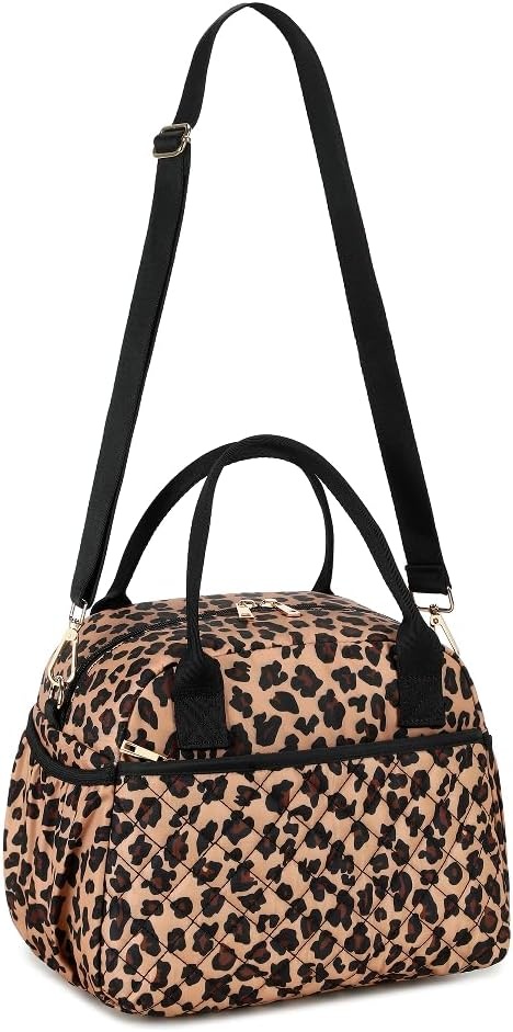 image:imageBTOOP Lunch Box for Women Men Insulated Lunch Bag Quilted Lunchbox Cute Adult Lunch Tote with Adjustable Shoulder Strap Reusable Lunch Bags Water Resistant for Travel Work Picnic BeigeLeopard Black