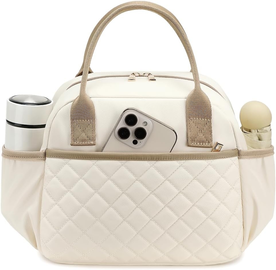 image:imageBTOOP Lunch Box for Women Men Insulated Lunch Bag Quilted Lunchbox Cute Adult Lunch Tote with Adjustable Shoulder Strap Reusable Lunch Bags Water Resistant for Travel Work Picnic BeigeBeige Brown