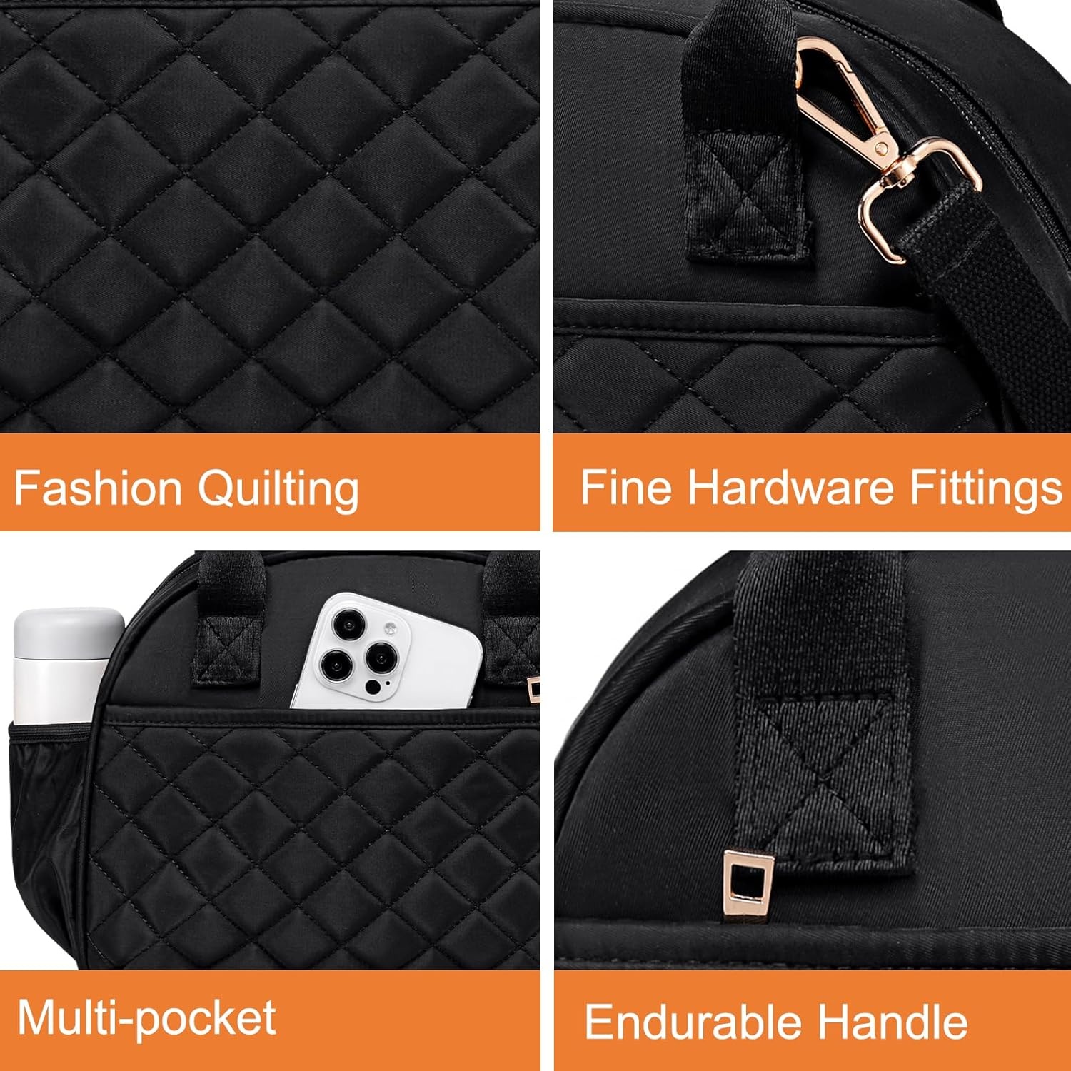 image:imageBTOOP Lunch Box for Women Men Insulated Lunch Bag Quilted Lunchbox Cute Adult Lunch Tote with Adjustable Shoulder Strap Reusable Lunch Bags Water Resistant for Travel Work Picnic BeigeBlack