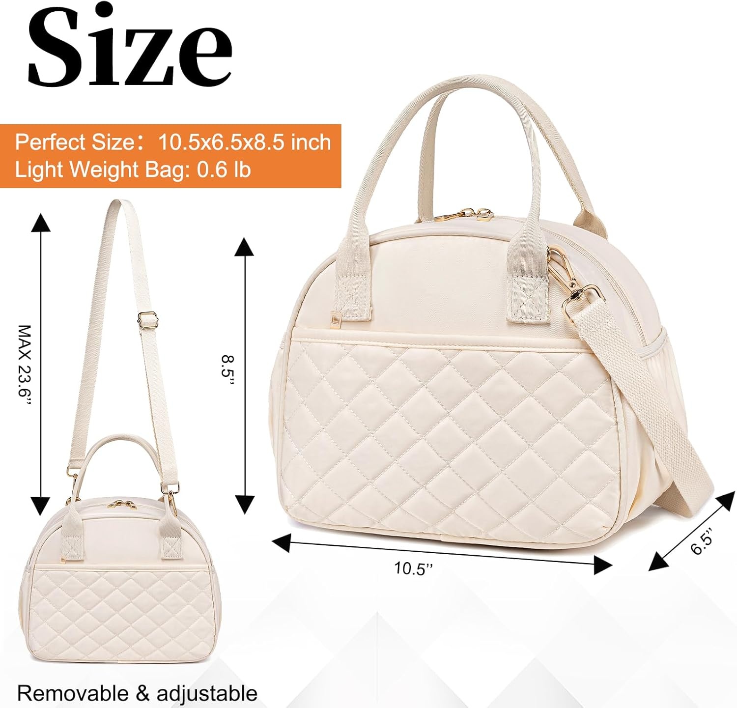 image:imageBTOOP Lunch Box for Women Men Insulated Lunch Bag Quilted Lunchbox Cute Adult Lunch Tote with Adjustable Shoulder Strap Reusable Lunch Bags Water Resistant for Travel Work Picnic BeigeBeige