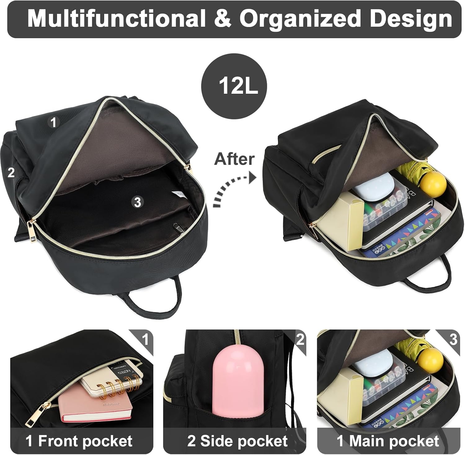 image:imageBTOOP Mini Backpack Women Girls Waterresistant Small Backpack Purse Shoulder Bag for Womens Adult Kids School TravelBlack