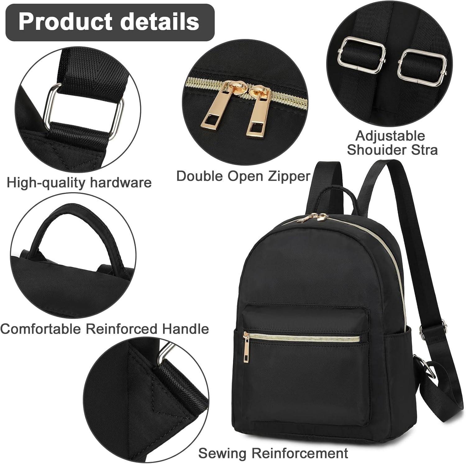 image:imageBTOOP Mini Backpack Women Girls Waterresistant Small Backpack Purse Shoulder Bag for Womens Adult Kids School TravelBlack