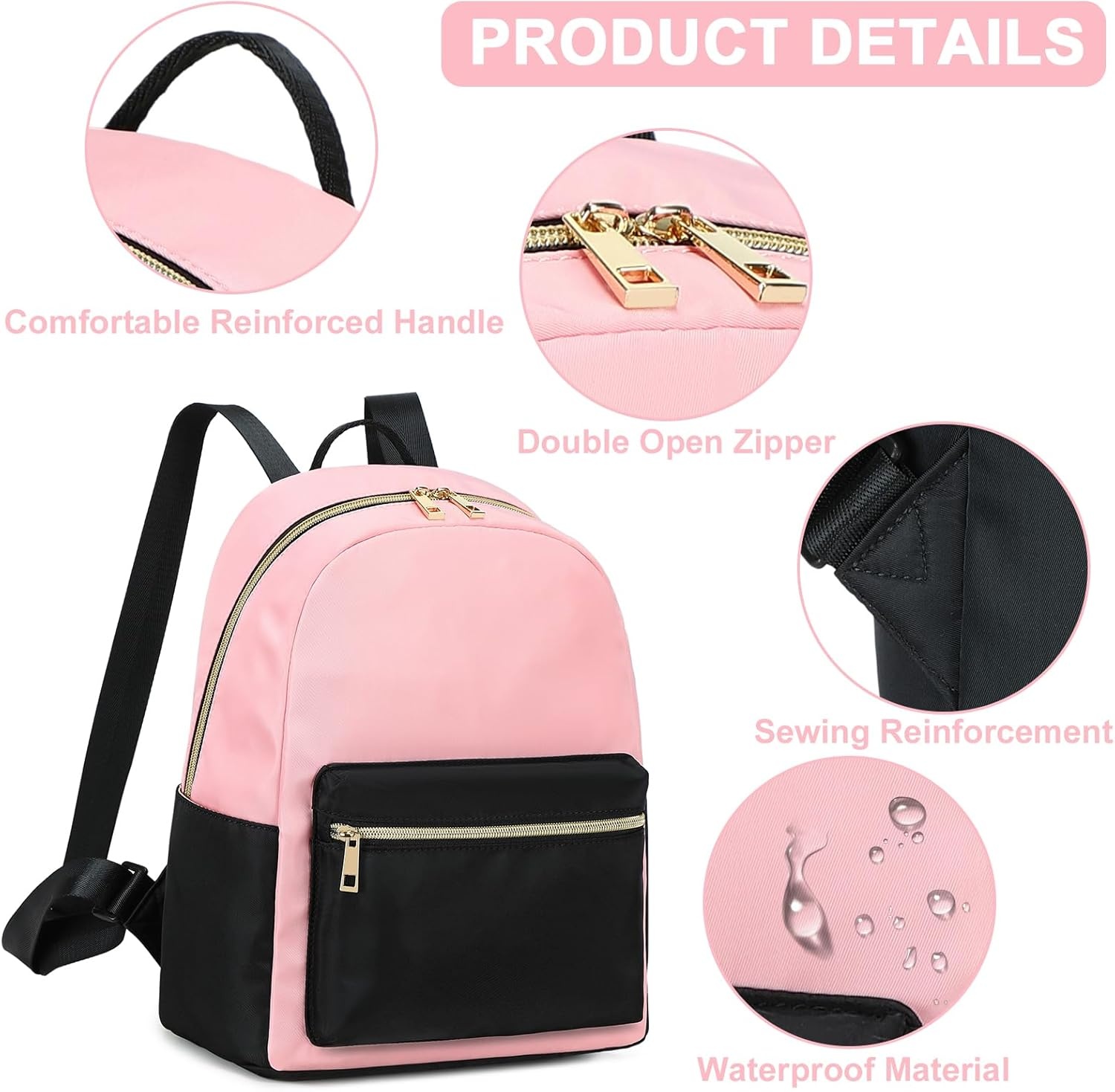 image:imageBTOOP Mini Backpack Women Girls Waterresistant Small Backpack Purse Shoulder Bag for Womens Adult Kids School TravelBlackpink