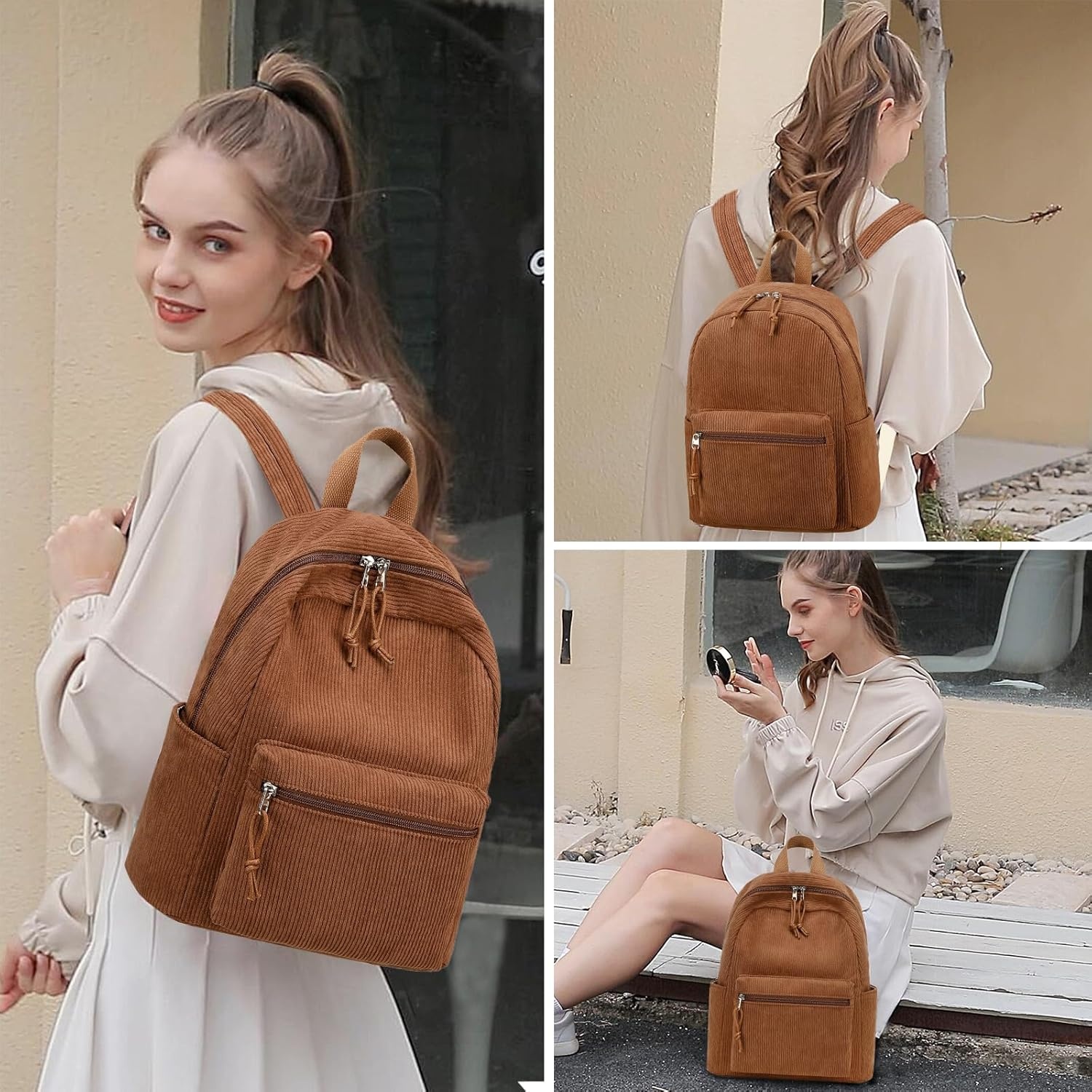 image:imageBTOOP Mini Backpack Women Girls Waterresistant Small Backpack Purse Shoulder Bag for Womens Adult Kids School TravelCorduroybrown