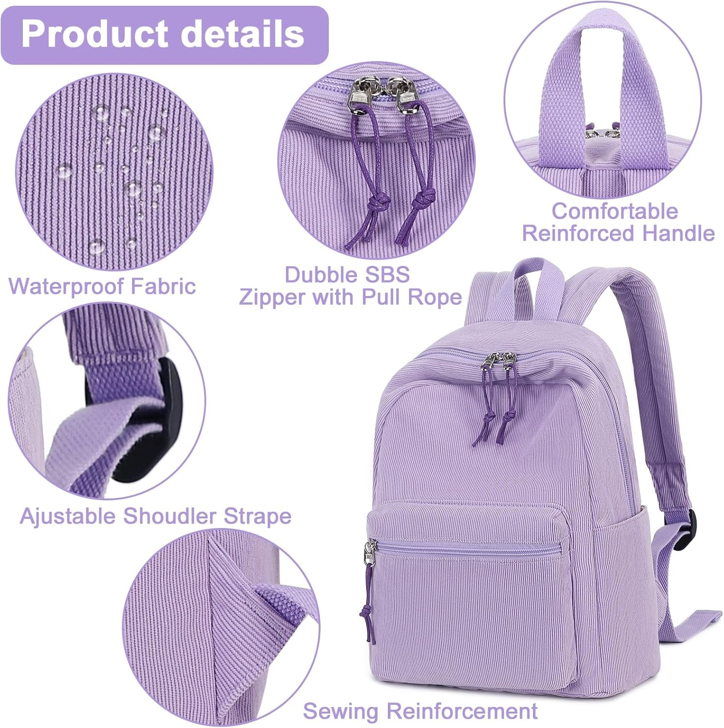 image:imageBTOOP Mini Backpack Women Girls Waterresistant Small Backpack Purse Shoulder Bag for Womens Adult Kids School TravelCorduroypurple