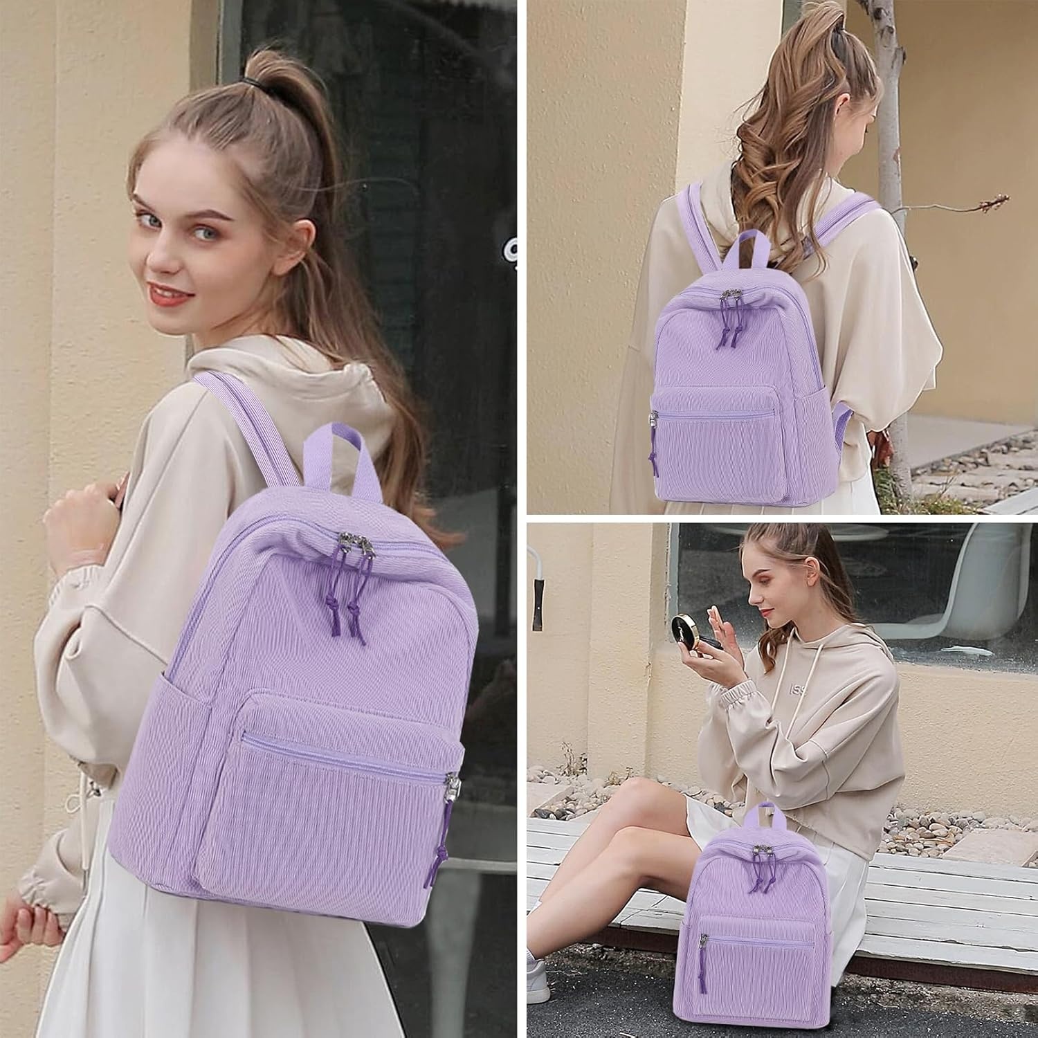 image:imageBTOOP Mini Backpack Women Girls Waterresistant Small Backpack Purse Shoulder Bag for Womens Adult Kids School TravelCorduroypurple