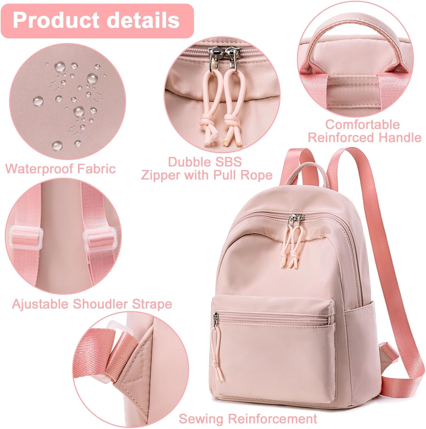 image:imageBTOOP Mini Backpack Women Girls Waterresistant Small Backpack Purse Shoulder Bag for Womens Adult Kids School TravelPink