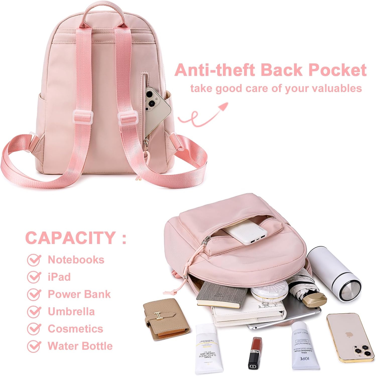 image:imageBTOOP Mini Backpack Women Girls Waterresistant Small Backpack Purse Shoulder Bag for Womens Adult Kids School TravelPink