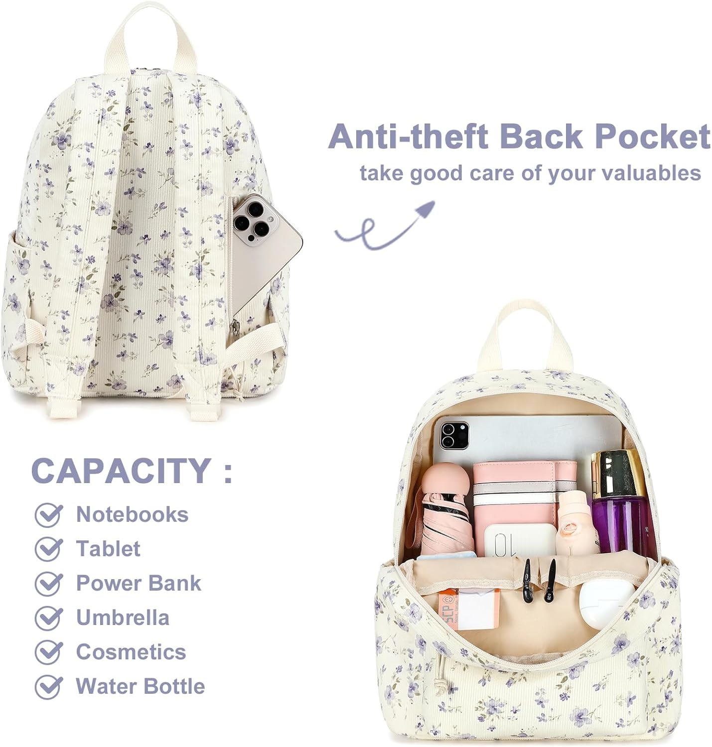image:imageBTOOP Mini Backpack Women Girls Waterresistant Small Backpack Purse Shoulder Bag for Womens Adult Kids School TravelPurple Floral201