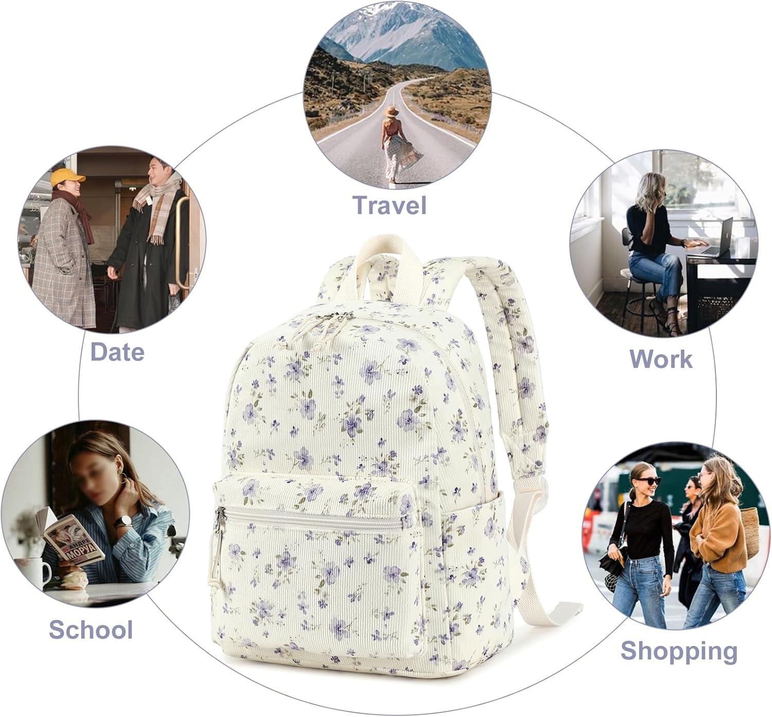 image:imageBTOOP Mini Backpack Women Girls Waterresistant Small Backpack Purse Shoulder Bag for Womens Adult Kids School TravelPurple Floral201