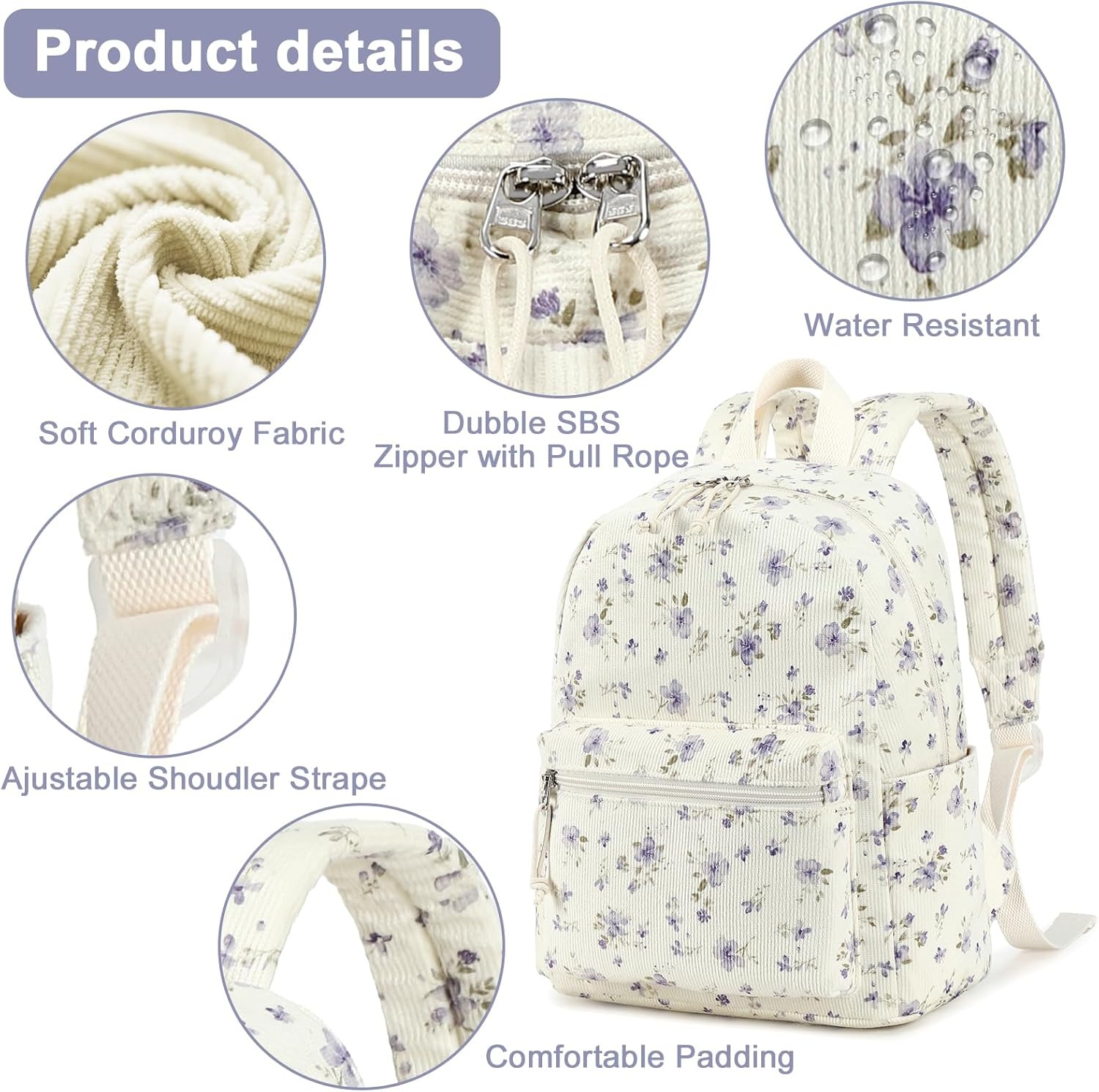 image:imageBTOOP Mini Backpack Women Girls Waterresistant Small Backpack Purse Shoulder Bag for Womens Adult Kids School TravelPurple Floral201