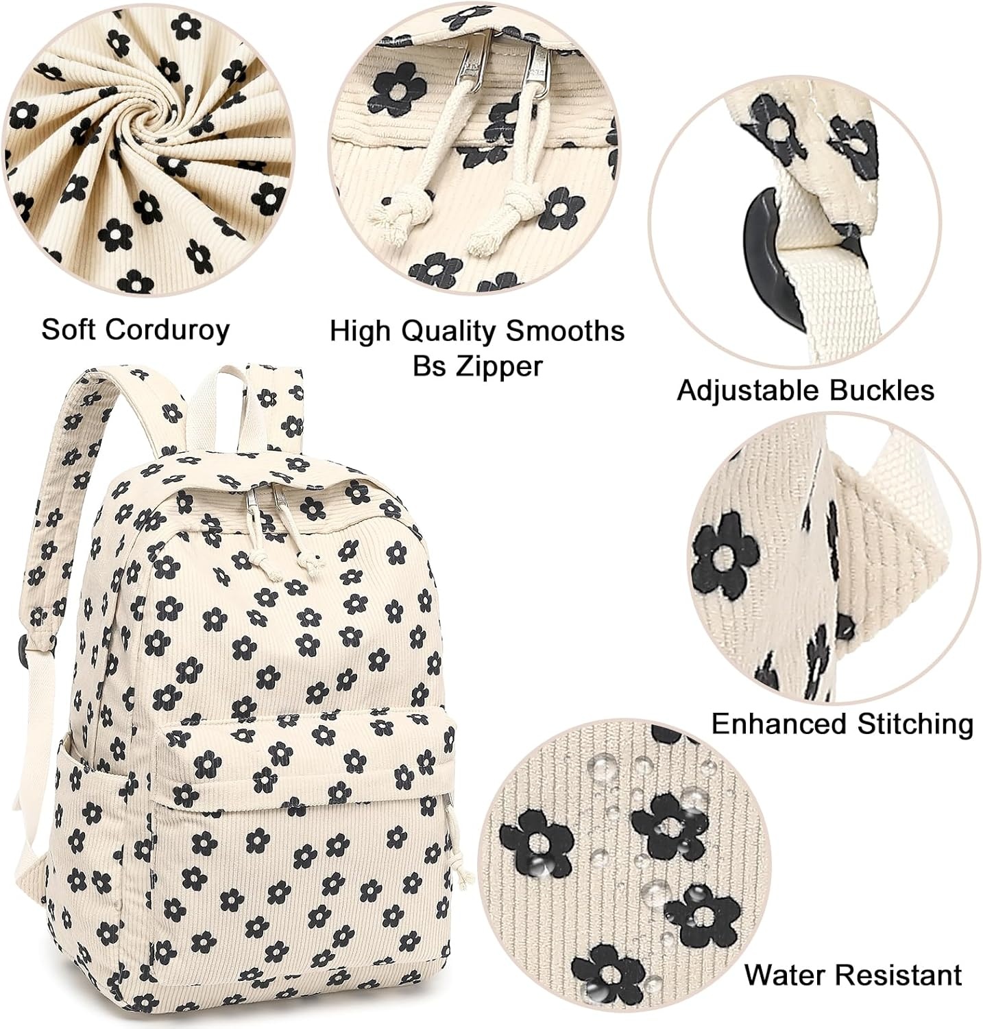image:imageBTOOP School Backpack for Teens Large Corduroy Bookbag Lightweight 156 inch Laptop Bag for Girls Women Casual High School CollegeBeige Floral