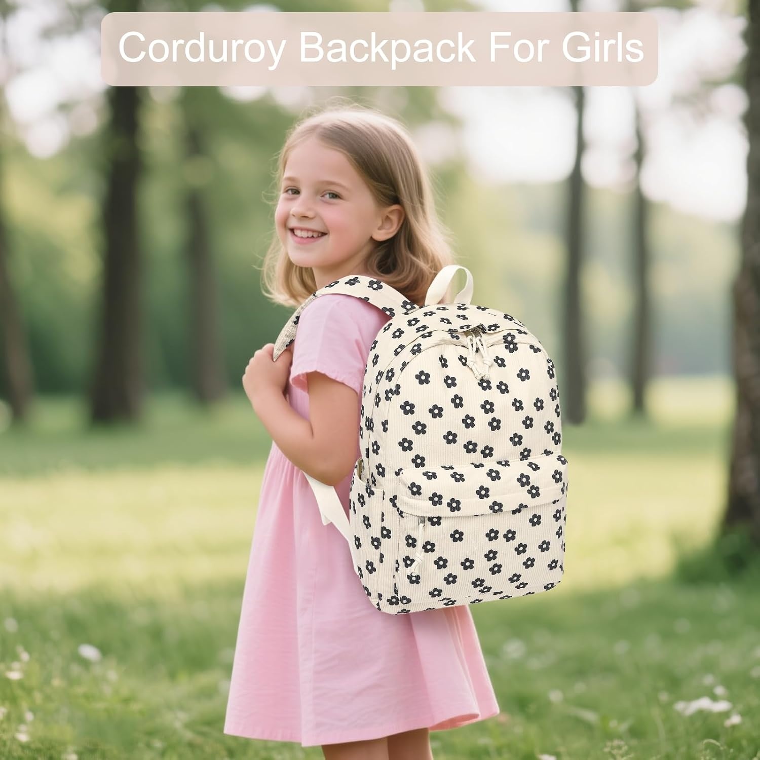 image:imageBTOOP School Backpack for Teens Large Corduroy Bookbag Lightweight 156 inch Laptop Bag for Girls Women Casual High School CollegeBeige Floral