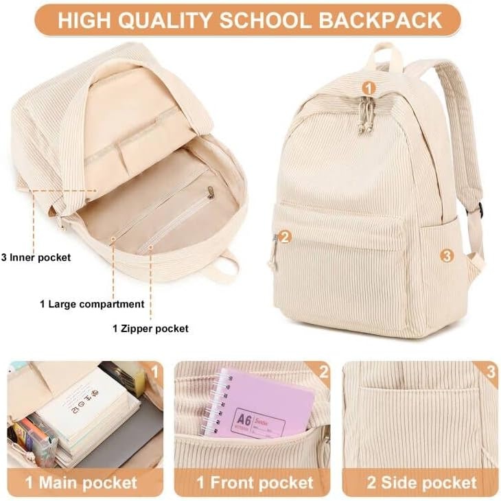 image:imageBTOOP School Backpack for Teens Large Corduroy Bookbag Lightweight 156 inch Laptop Bag for Girls Women Casual High School CollegeBeige