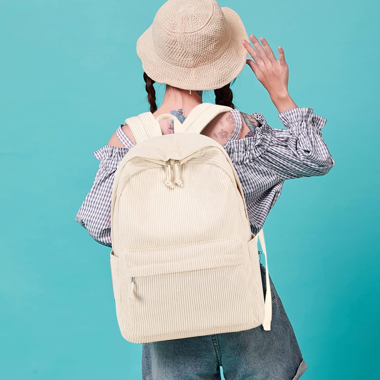 image:imageBTOOP School Backpack for Teens Large Corduroy Bookbag Lightweight 156 inch Laptop Bag for Girls Women Casual High School CollegeBeige