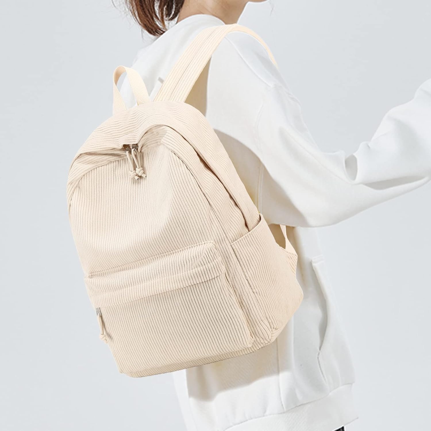image:imageBTOOP School Backpack for Teens Large Corduroy Bookbag Lightweight 156 inch Laptop Bag for Girls Women Casual High School CollegeBeige