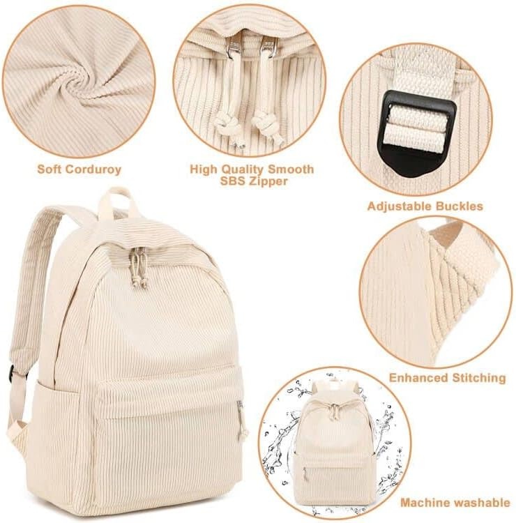 image:imageBTOOP School Backpack for Teens Large Corduroy Bookbag Lightweight 156 inch Laptop Bag for Girls Women Casual High School CollegeBeige