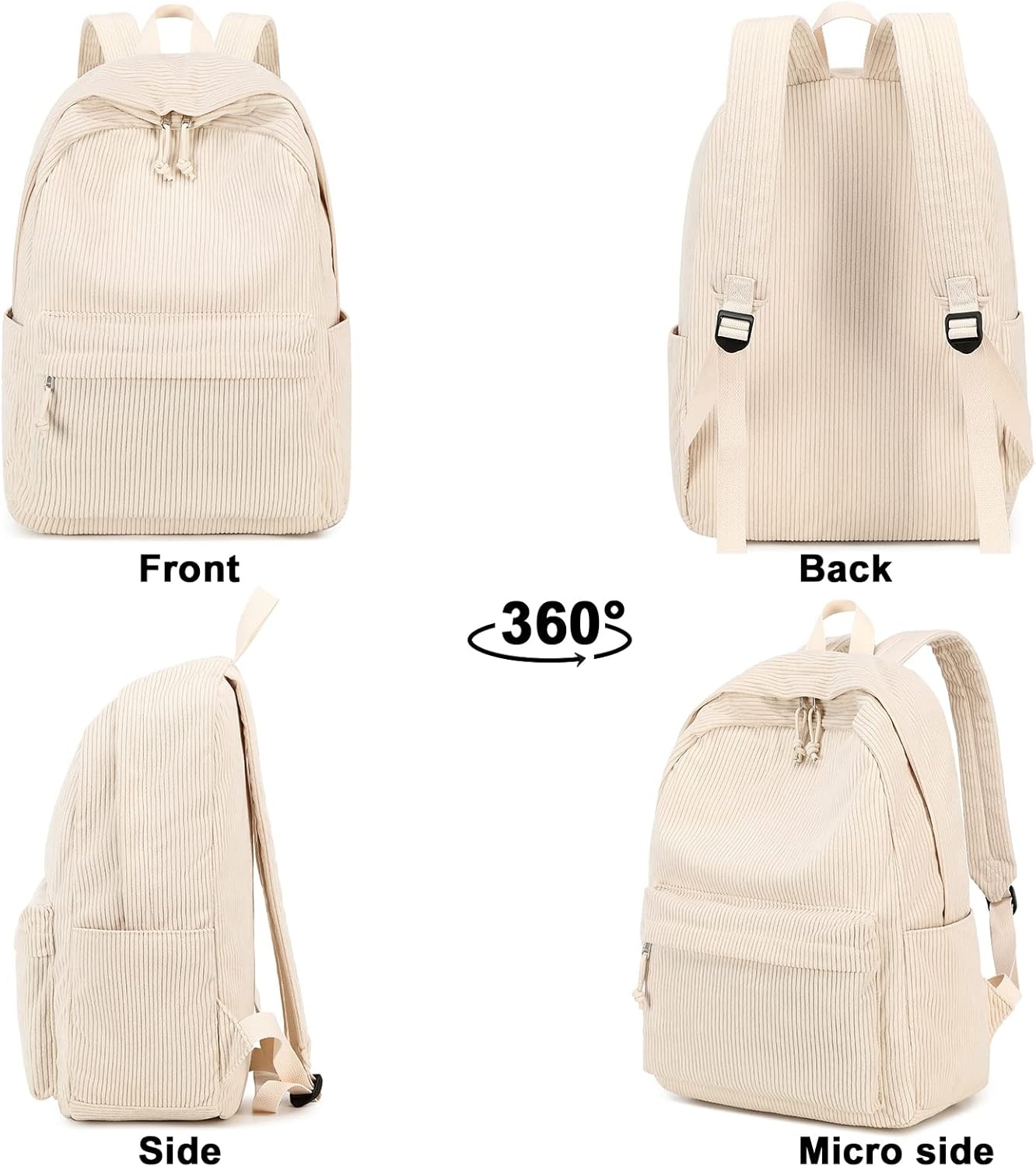 image:imageBTOOP School Backpack for Teens Large Corduroy Bookbag Lightweight 156 inch Laptop Bag for Girls Women Casual High School CollegeBeige