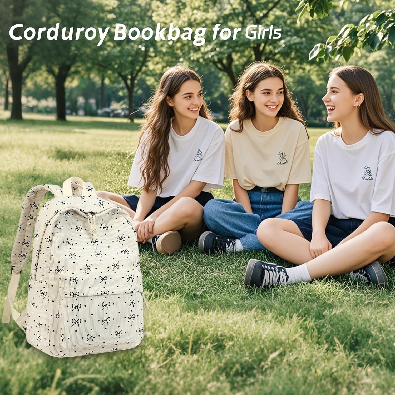 image:imageBTOOP School Backpack for Teens Large Corduroy Bookbag Lightweight 156 inch Laptop Bag for Girls Women Casual High School CollegeBlackbowknotheart