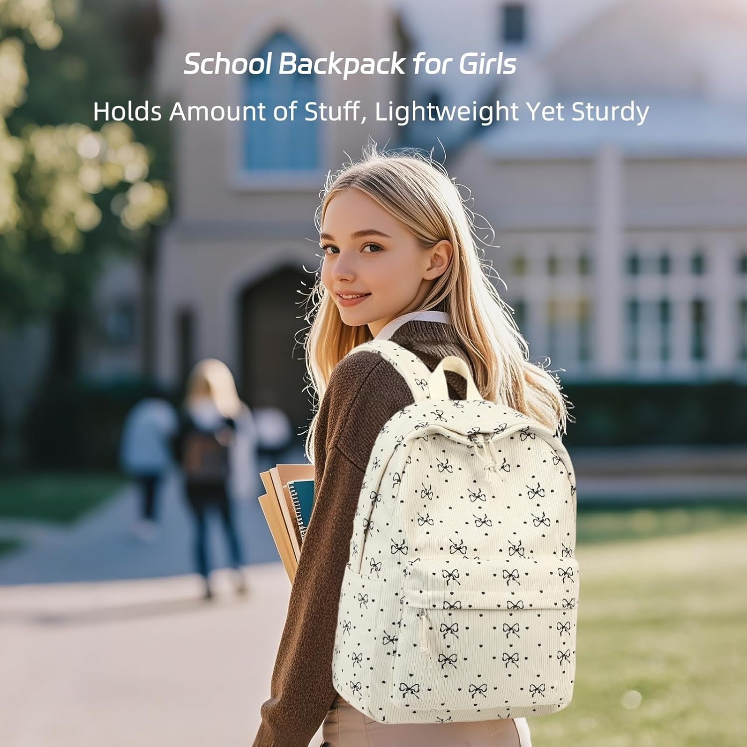 image:imageBTOOP School Backpack for Teens Large Corduroy Bookbag Lightweight 156 inch Laptop Bag for Girls Women Casual High School CollegeBlackbowknotheart