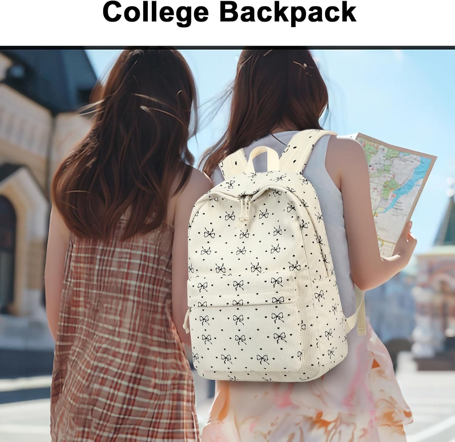 image:imageBTOOP School Backpack for Teens Large Corduroy Bookbag Lightweight 156 inch Laptop Bag for Girls Women Casual High School CollegeBlackbowknotheart