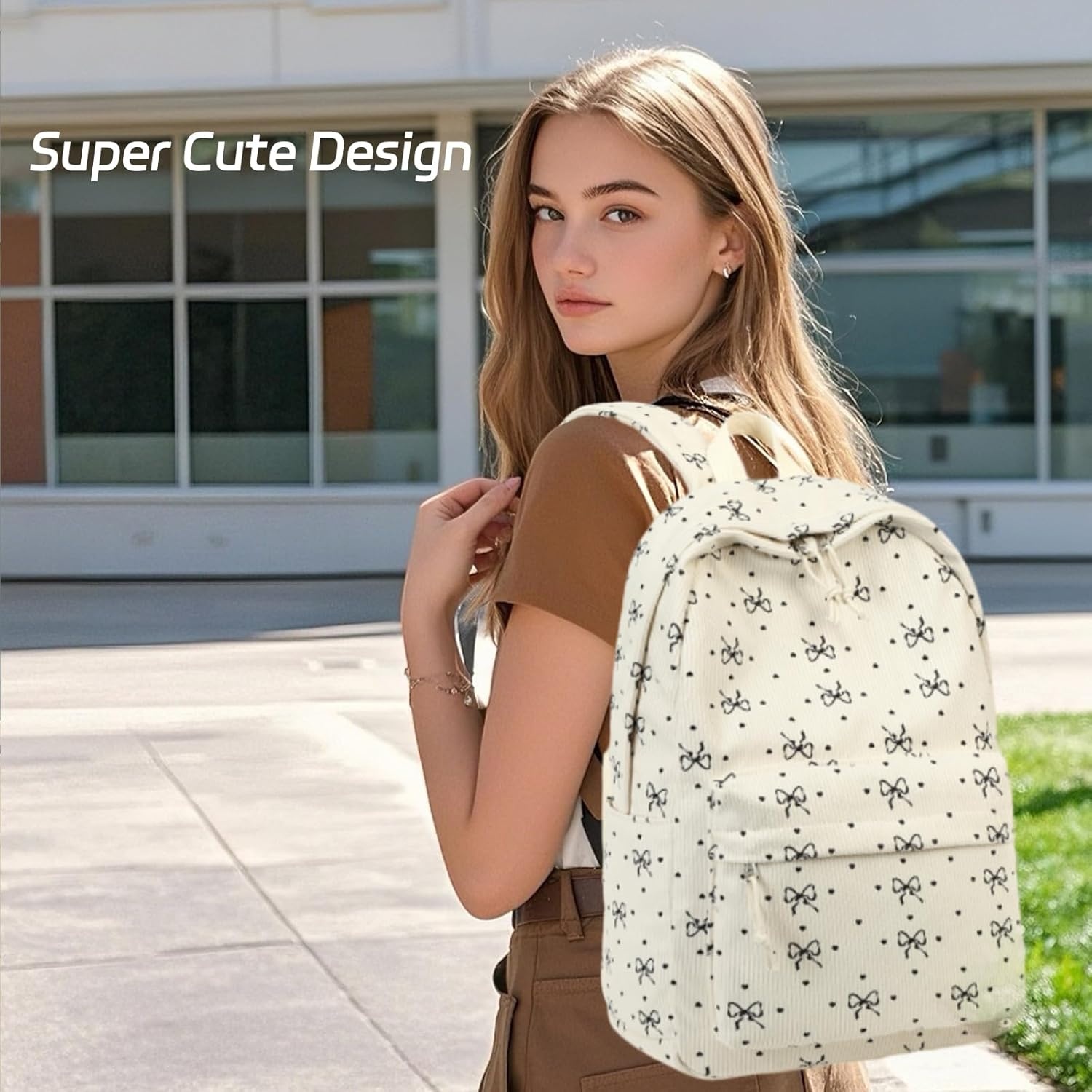 image:imageBTOOP School Backpack for Teens Large Corduroy Bookbag Lightweight 156 inch Laptop Bag for Girls Women Casual High School CollegeBlackbowknotheart