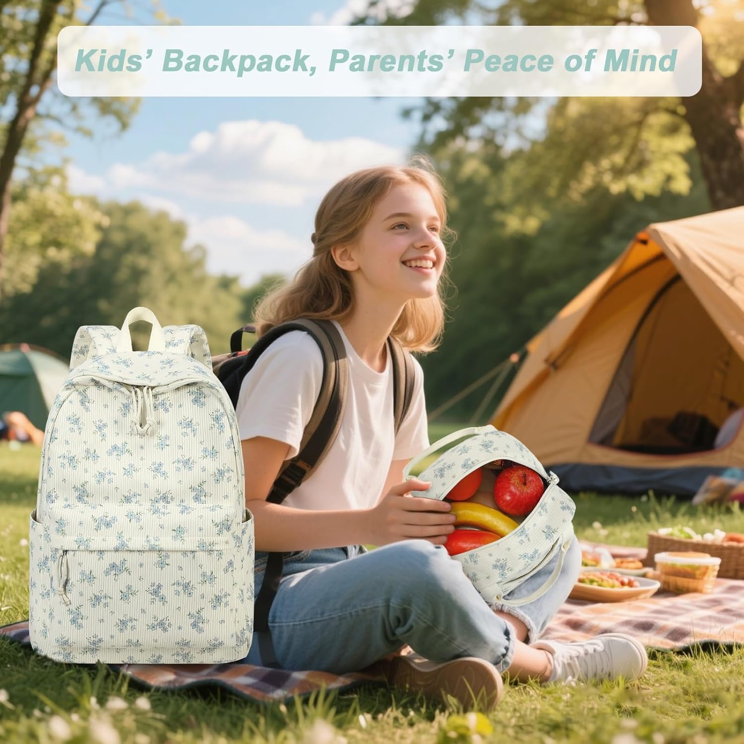image:imageBTOOP School Backpack for Teens Large Corduroy Bookbag Lightweight 156 inch Laptop Bag for Girls Women Casual High School CollegeBlue Flower 213