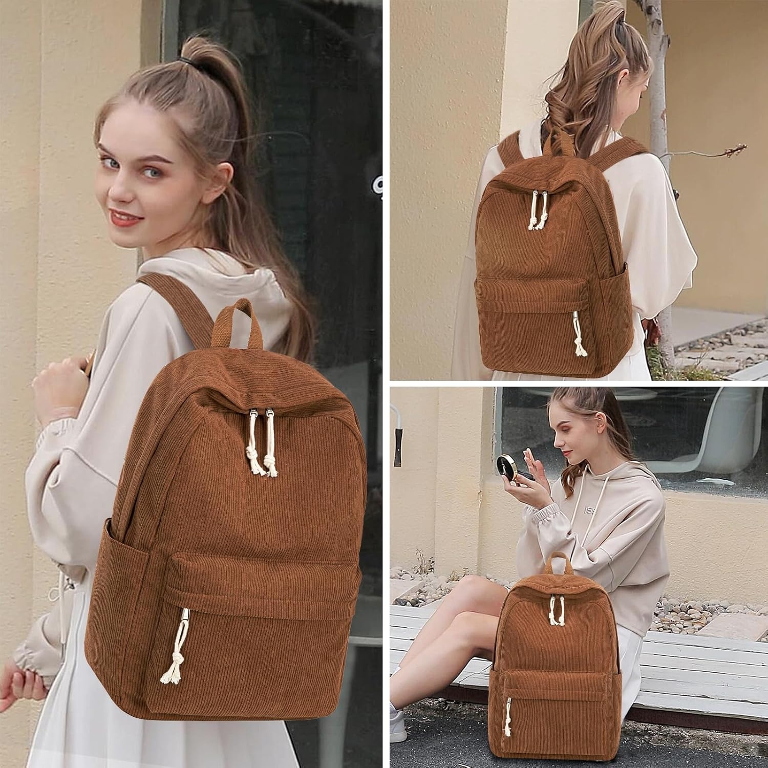 image:imageBTOOP School Backpack for Teens Large Corduroy Bookbag Lightweight 156 inch Laptop Bag for Girls Women Casual High School CollegeCorduroycoffee