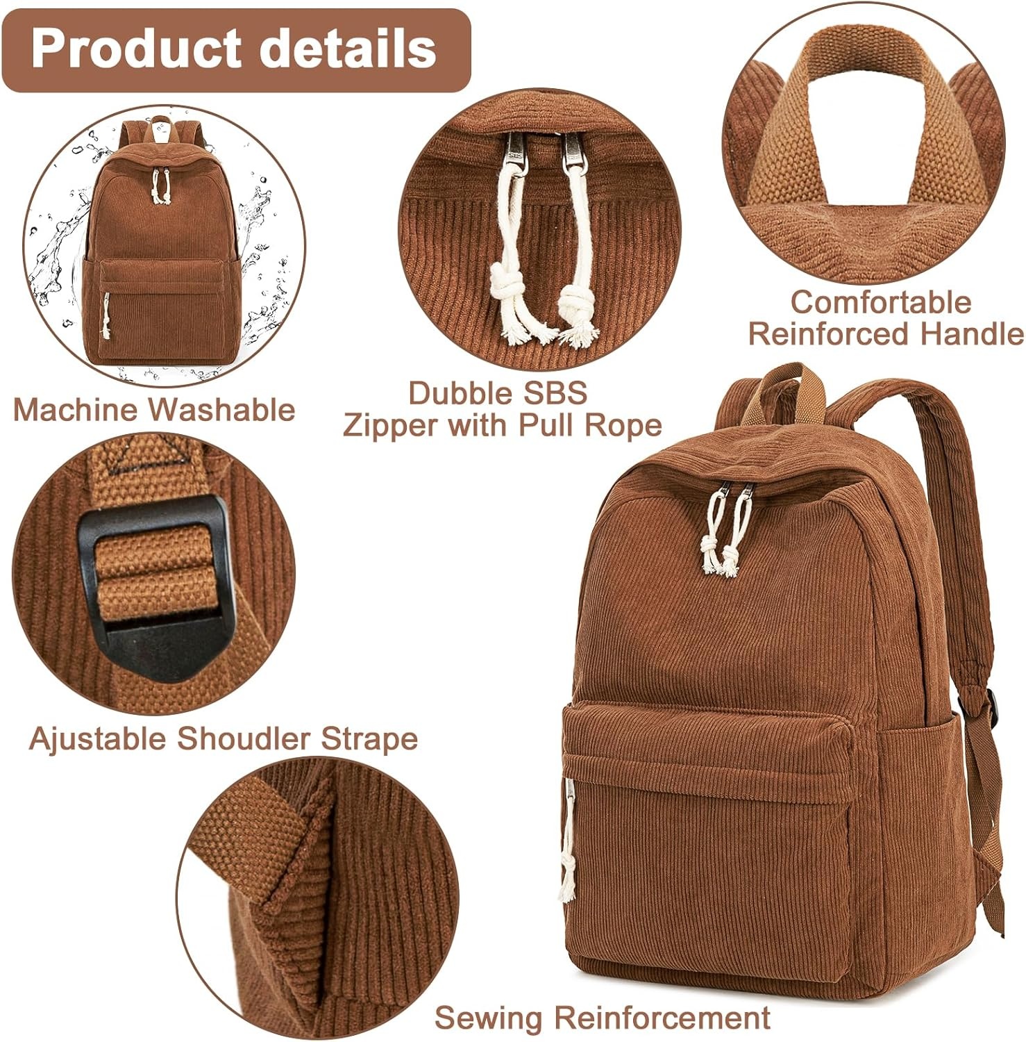 image:imageBTOOP School Backpack for Teens Large Corduroy Bookbag Lightweight 156 inch Laptop Bag for Girls Women Casual High School CollegeCorduroycoffee