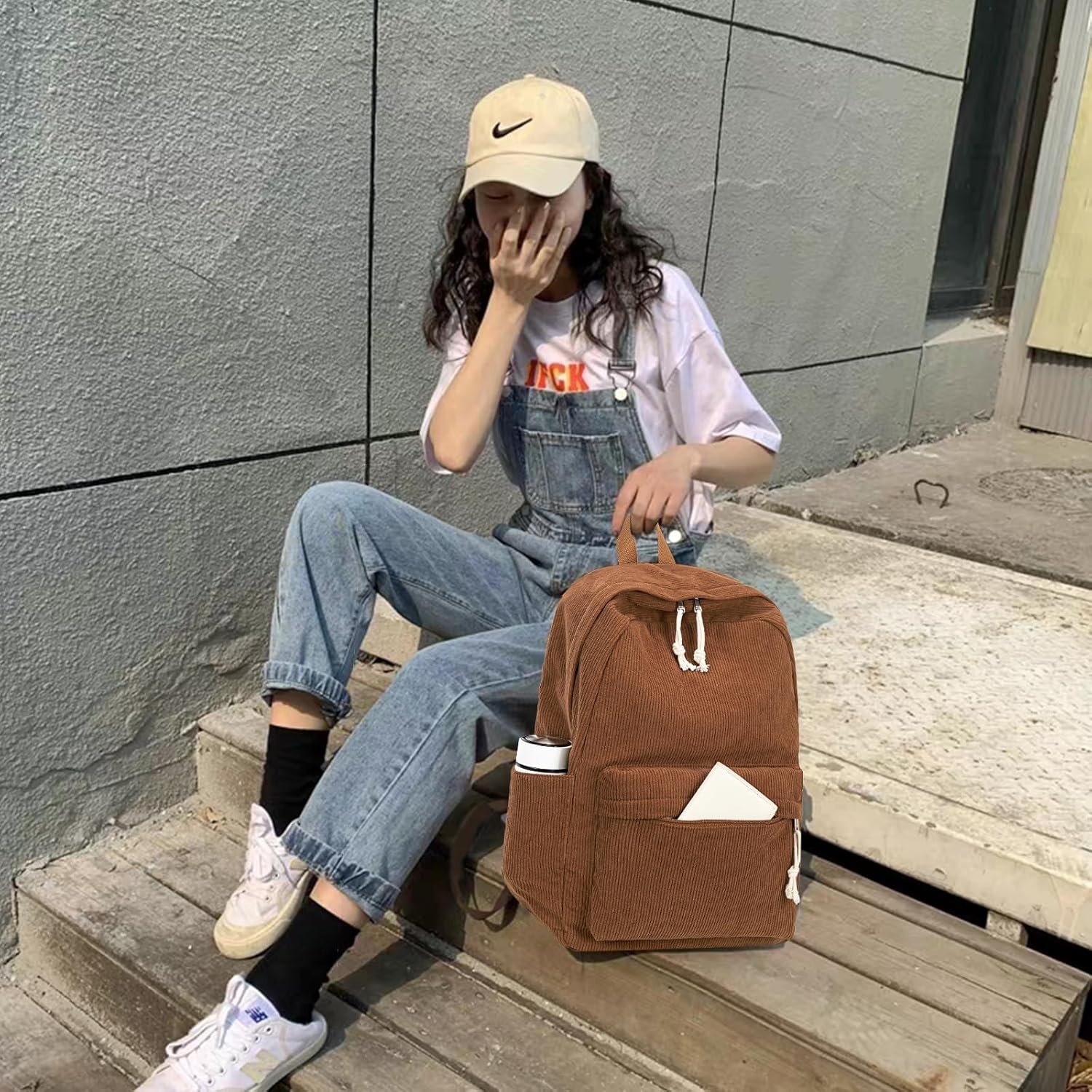 image:imageBTOOP School Backpack for Teens Large Corduroy Bookbag Lightweight 156 inch Laptop Bag for Girls Women Casual High School CollegeCorduroycoffee