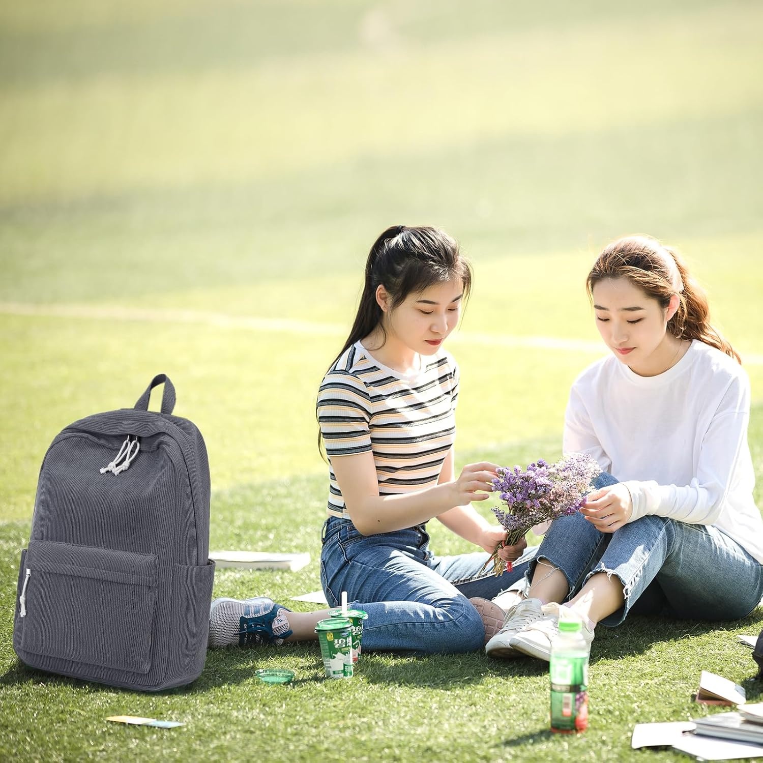 image:imageBTOOP School Backpack for Teens Large Corduroy Bookbag Lightweight 156 inch Laptop Bag for Girls Women Casual High School CollegeCorduroygrey