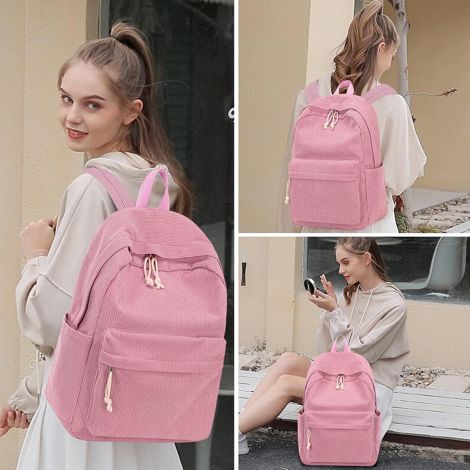 image:imageBTOOP School Backpack for Teens Large Corduroy Bookbag Lightweight 156 inch Laptop Bag for Girls Women Casual High School CollegeCorduroypink