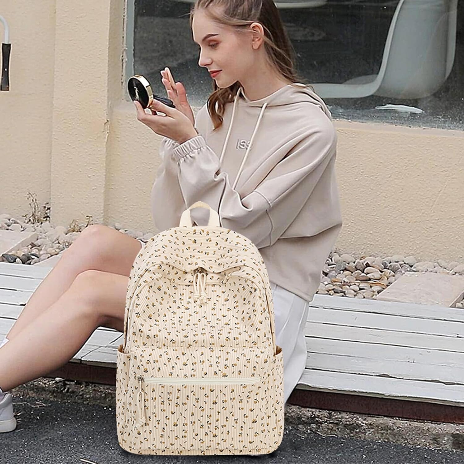 image:imageBTOOP School Backpack for Teens Large Corduroy Bookbag Lightweight 156 inch Laptop Bag for Girls Women Casual High School CollegeFloralcorduroy