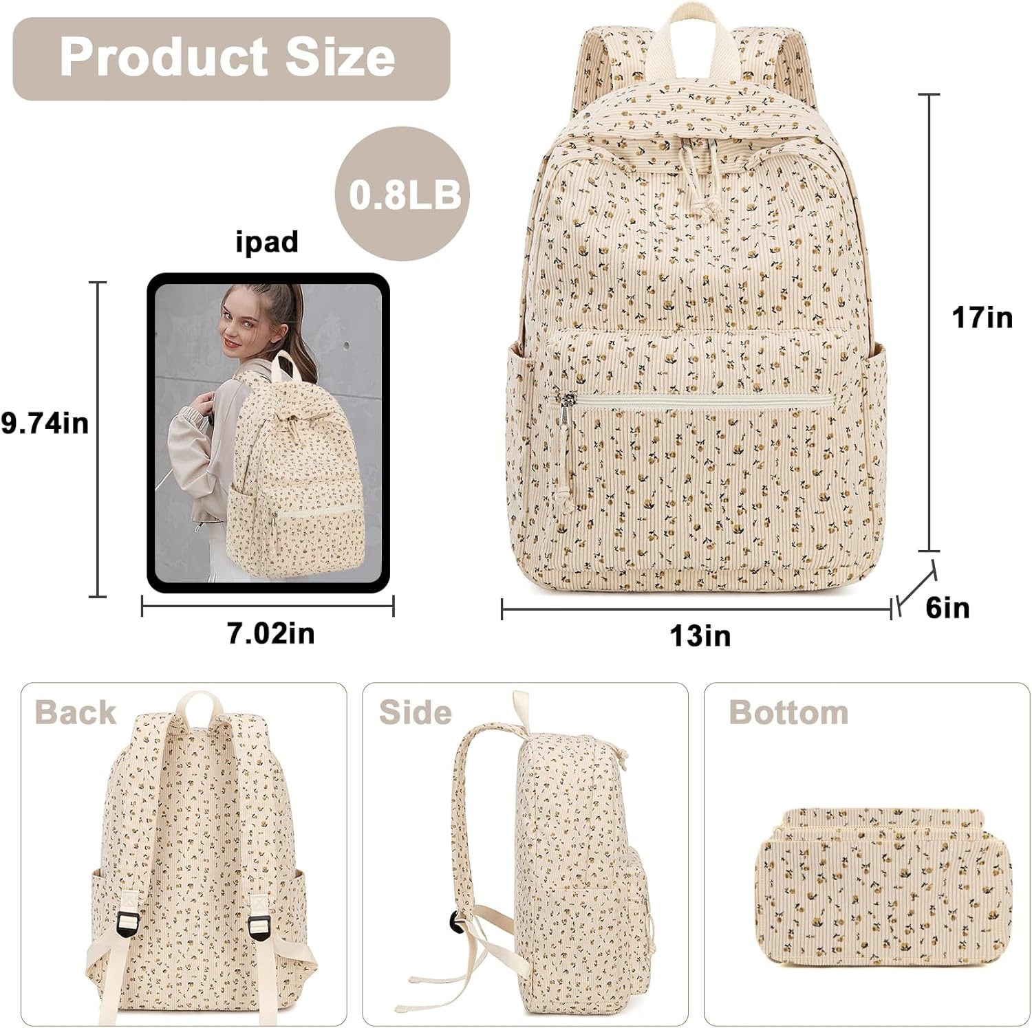 image:imageBTOOP School Backpack for Teens Large Corduroy Bookbag Lightweight 156 inch Laptop Bag for Girls Women Casual High School CollegeFloralcorduroy