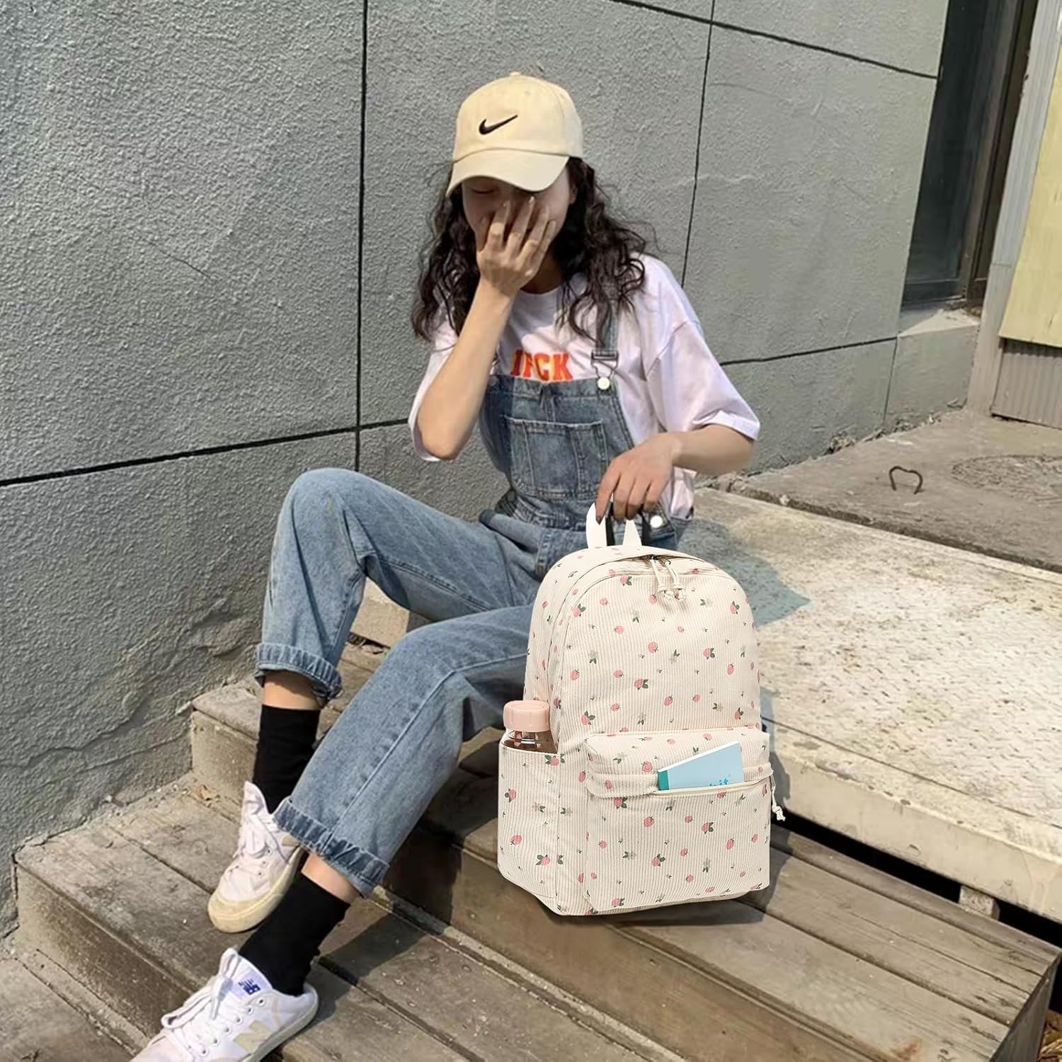 image:imageBTOOP School Backpack for Teens Large Corduroy Bookbag Lightweight 156 inch Laptop Bag for Girls Women Casual High School CollegeFloralcorduroystrawberry