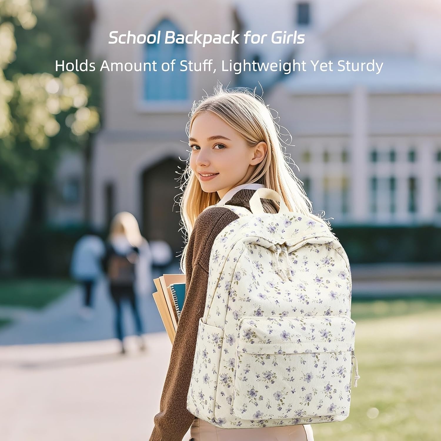 image:imageBTOOP School Backpack for Teens Large Corduroy Bookbag Lightweight 156 inch Laptop Bag for Girls Women Casual High School CollegeGrace Purple Flower