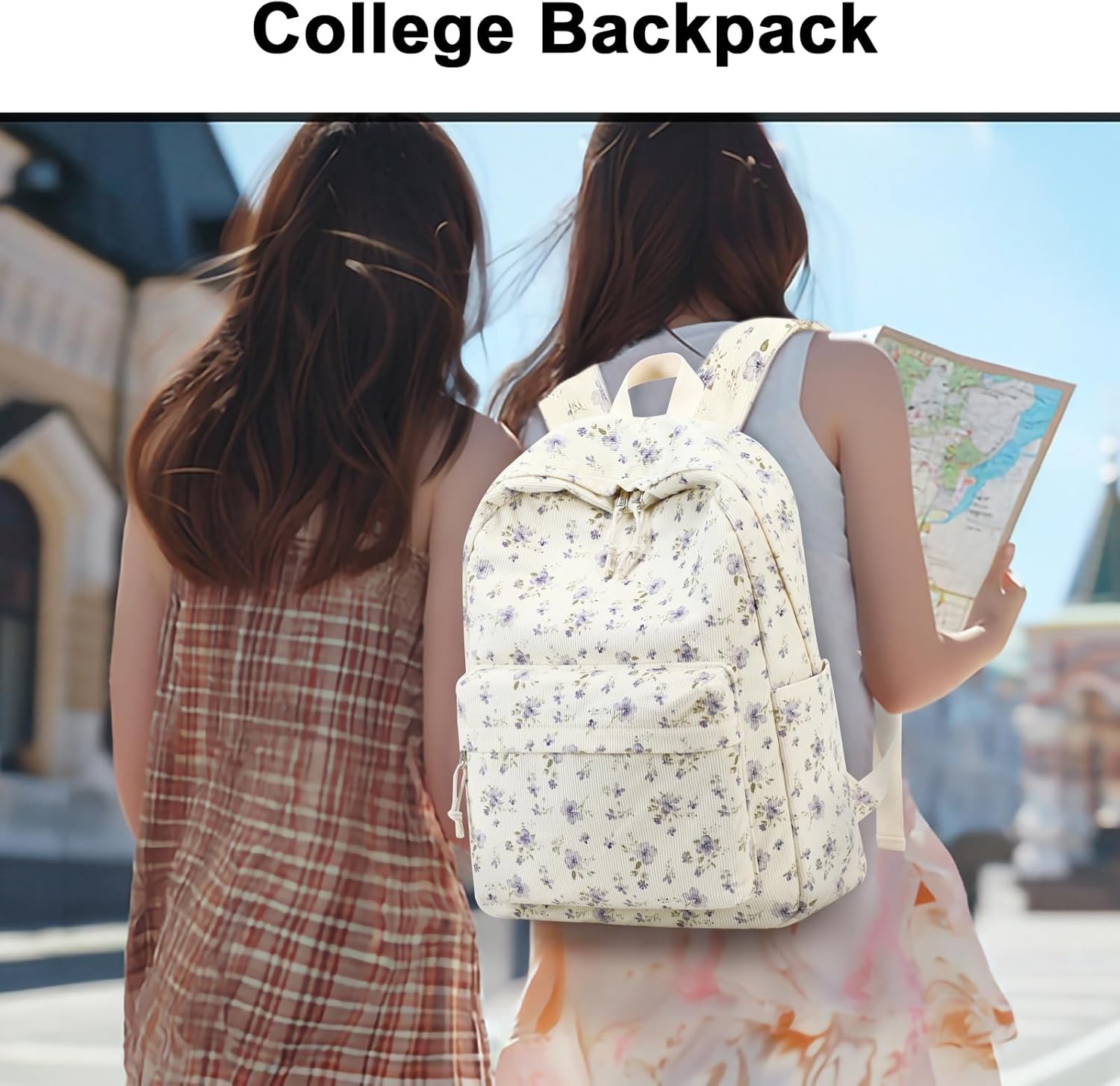 image:imageBTOOP School Backpack for Teens Large Corduroy Bookbag Lightweight 156 inch Laptop Bag for Girls Women Casual High School CollegeGrace Purple Flower