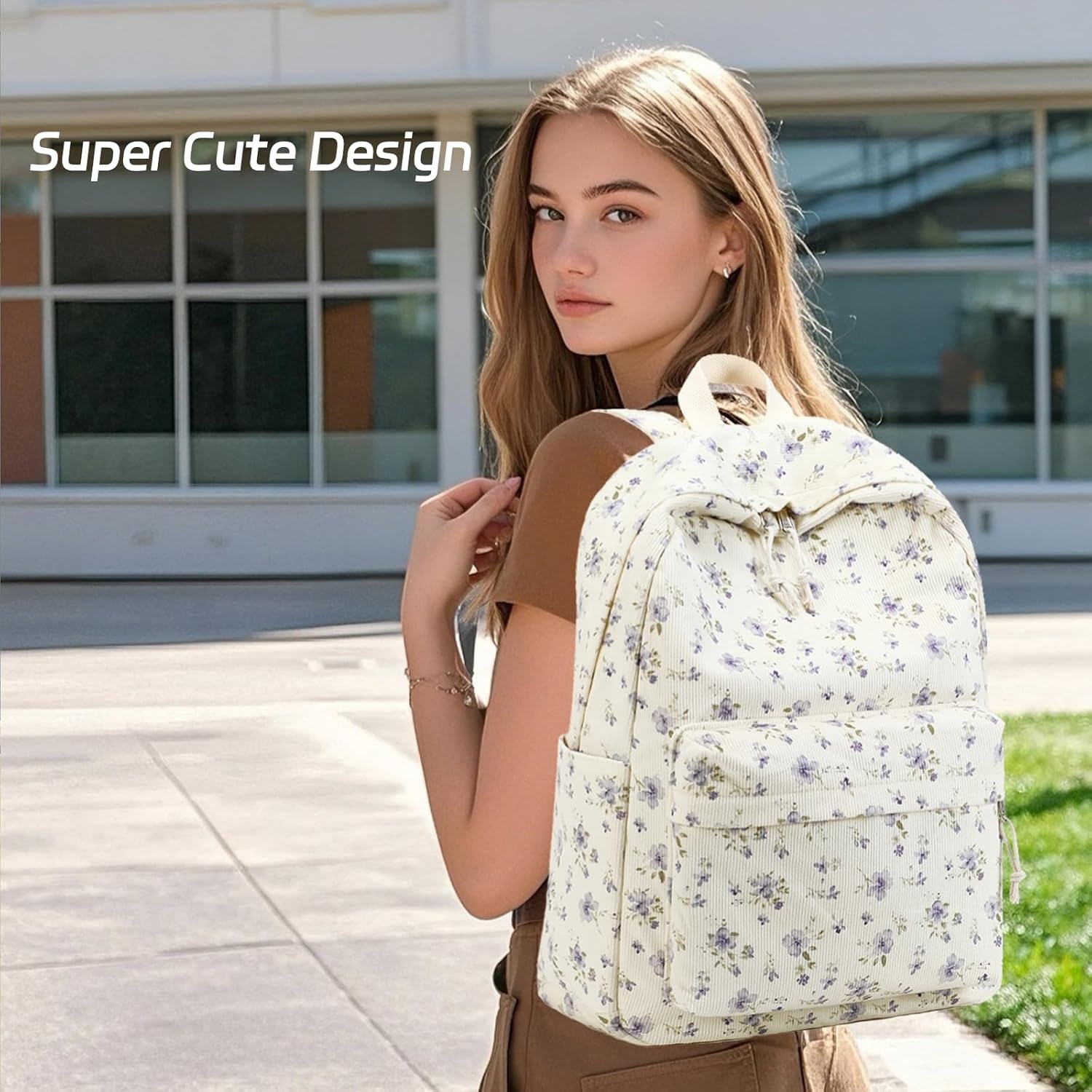 image:imageBTOOP School Backpack for Teens Large Corduroy Bookbag Lightweight 156 inch Laptop Bag for Girls Women Casual High School CollegeGrace Purple Flower