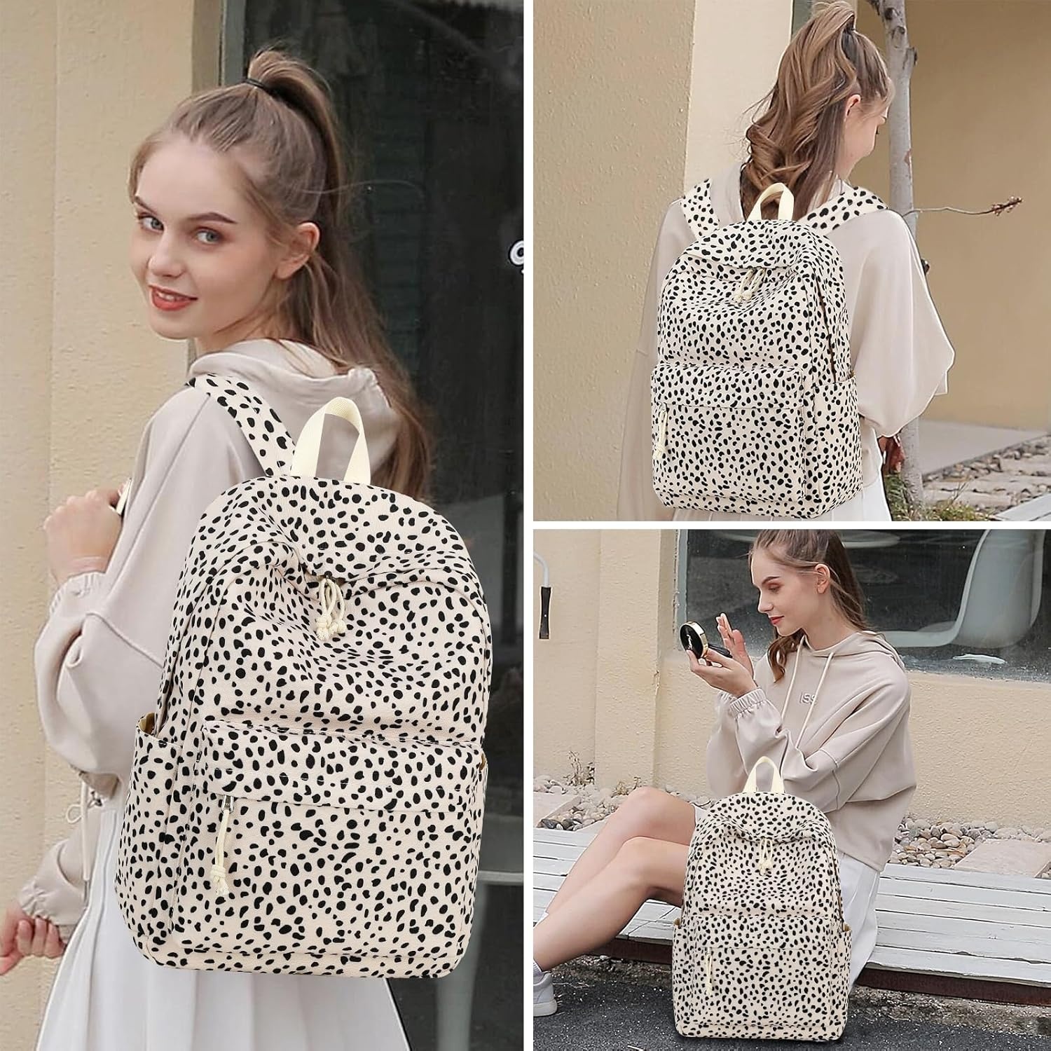 image:imageBTOOP School Backpack for Teens Large Corduroy Bookbag Lightweight 156 inch Laptop Bag for Girls Women Casual High School CollegeLeopardapricot